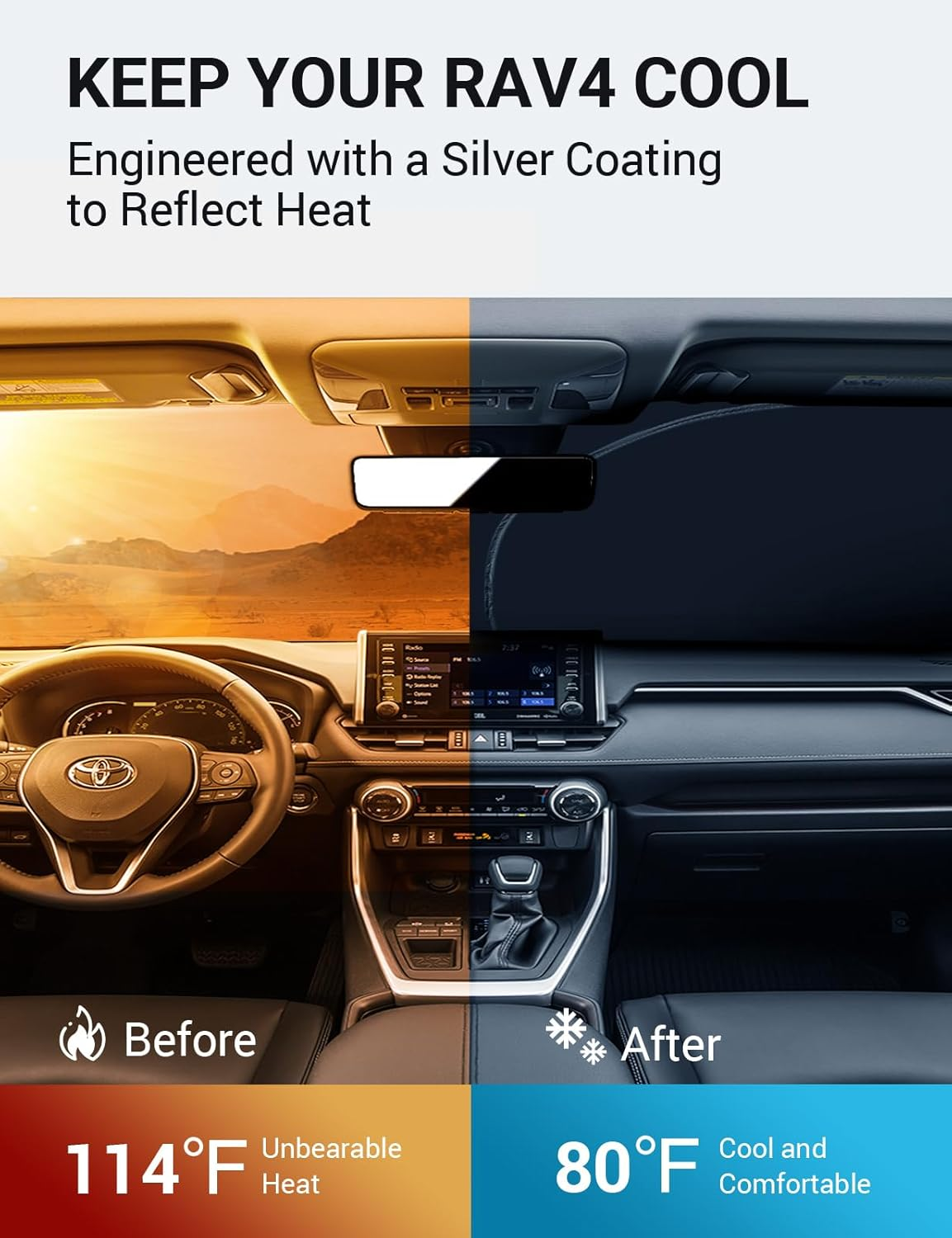 Proadsy 2024 Upgrade Front Windshield Sun Shade Foldable RAV4 Sunshade Protector Custom Fit 2019-2024 RAV-4 SUV Crossover, TRD Off-Road, LE XLE Premium Limited XSE Hybrid Adventure Prime Accessories image number 4