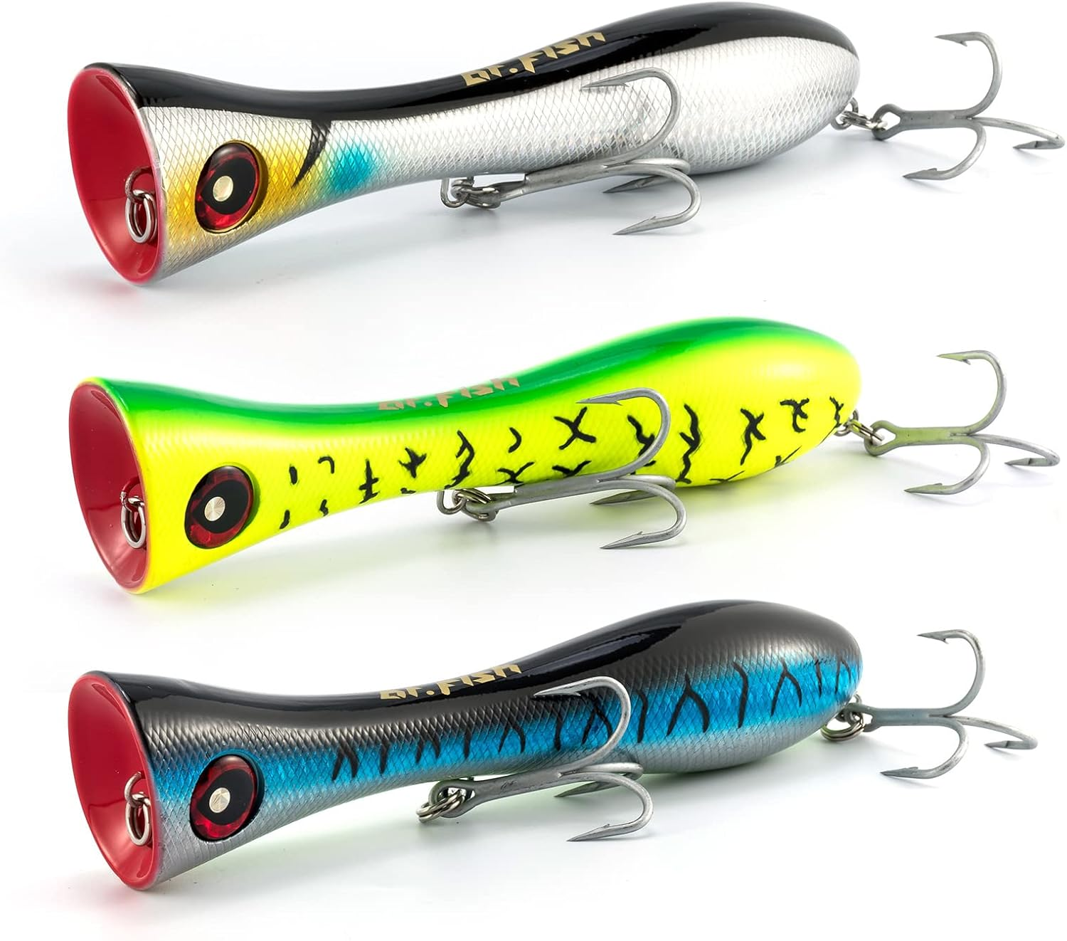 Dr.Fish Saltwater GT Popper 8" Fishing Lures Topwater VMC Treble Hooks Surf Fishing Offshore Big Game Wire through Heavy Duty