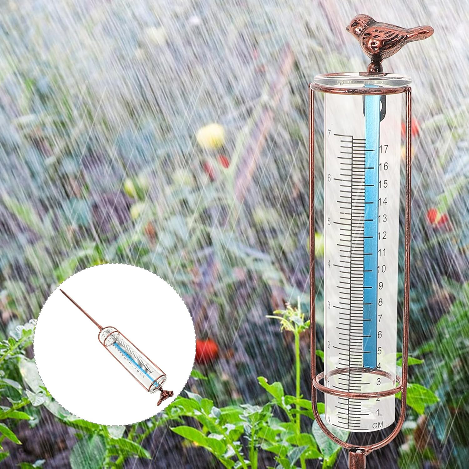 Glass Rain Gauge Replacement Tube with Red Gasket Brass Color Outdoor Garden Lawn Measurement Tool
