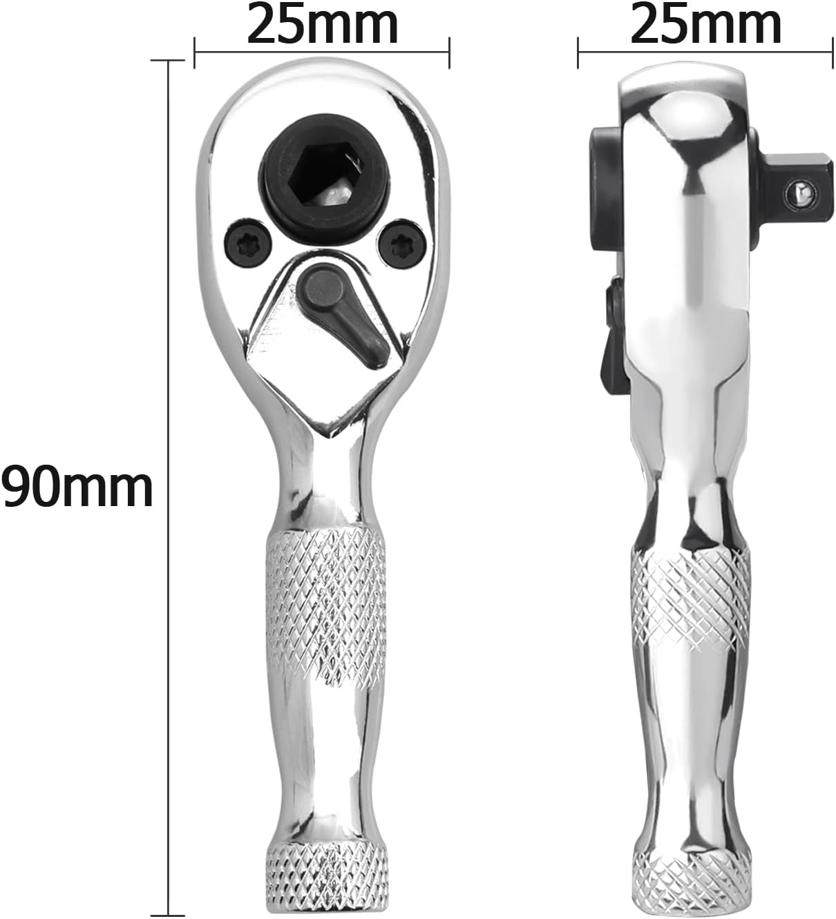 Bestgle Stubby Ratchet Wrench, Small Mini Ratchet Socket Wrench Quick-Release 1/4 Inch Dual Socket and Bit Driver Head Ratcheting Wrench Spanner with Reversible Switch for Tight Space