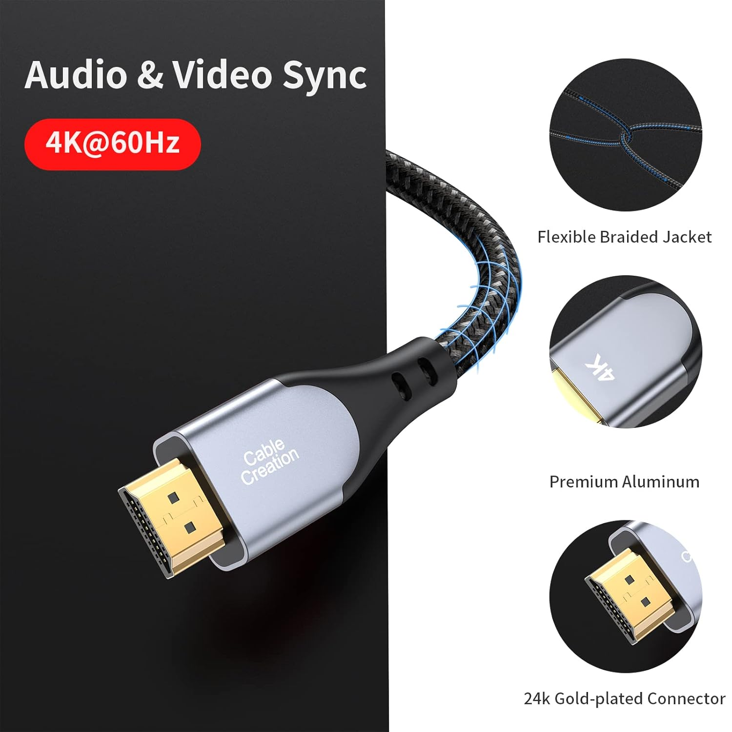 HDMI Cable 4K@60Hz 10 Ft, Cablecreation HDMI Cable, High-Speed 18Gbps, 4K HDR, 3D, 2160P, 1080P, Ethernet Support, Compatible with UHD TV, PS5/PS4, Xbox One, Blu-Ray, PC, Projector and More image number 1