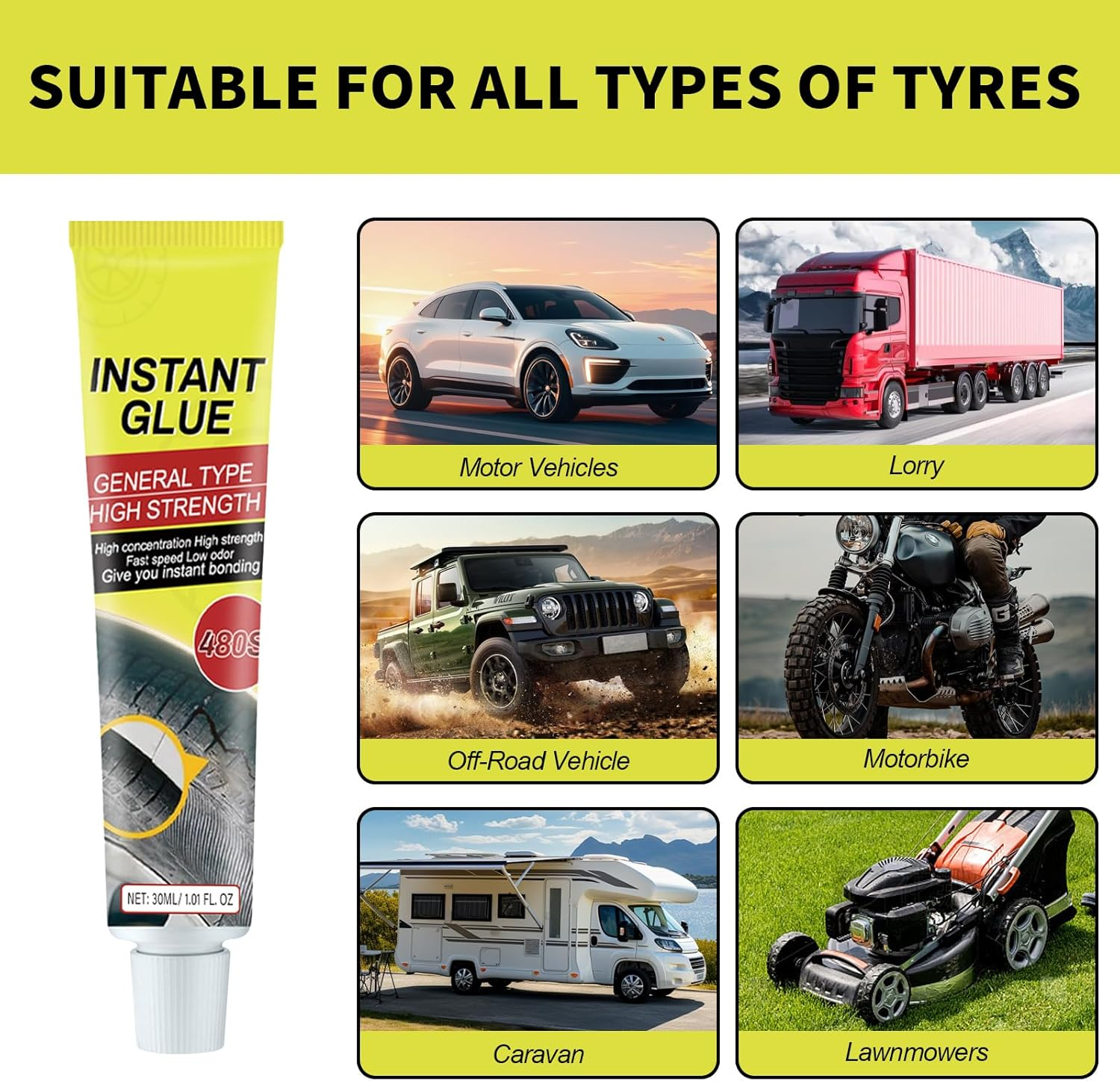 Black Tire Glue, Tire Repair Glue, Rubber Cement Tire Repair, Suitable for Repairing Tires of Cars, Motorcycles, and Bicycles(1 Oz) image number 1