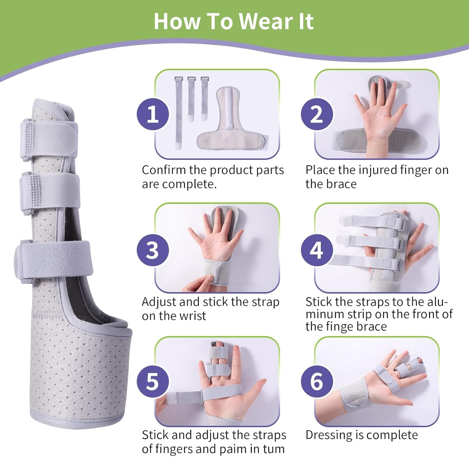 Trigger Double Finger Splint Brace Joint Stabilizer, Middle Hand Brace with Broken Finger Support Pinky Pointer Splint