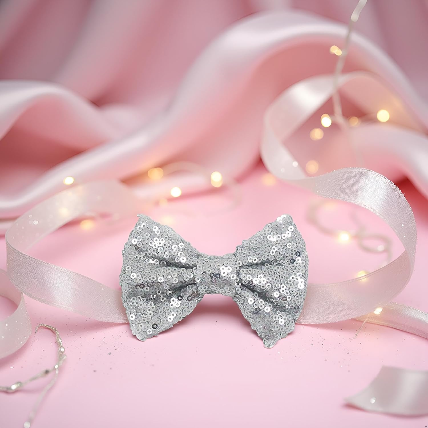 1Pc Silver 4 Inches Girls Sequin Glitter Sparkle Hair Bow Clip Accessories, Clips Barrettes, Hair Clips, Hair Styling Accessories image number 6