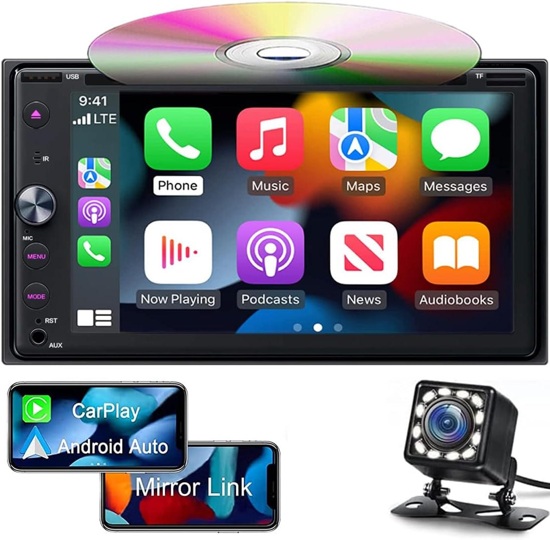 6.2 Inch Double Din Apple Carplay, Android Auto Car Stereo HD Touchscreen Bluetooth Multimedia DVD CD Radio Player, Car Play Mirror Link Car Audio Receiver RDS AM FM USB SD AUX image number 3