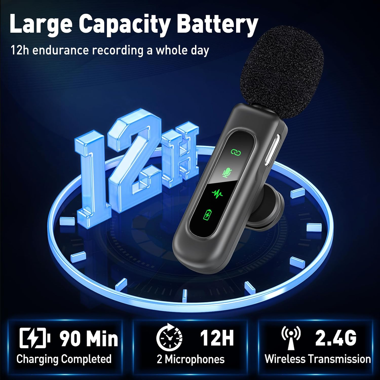 3 in 1 Wireless Lavalier Microphones for Iphone/Android/Camera Devices，2 Pack Magnetic Lavalier Mic ,Mini Microphone with Mute/Reverb/Noise Reduction for Youtube/Vlog/Tiktok Podcast Content Creator image number 2