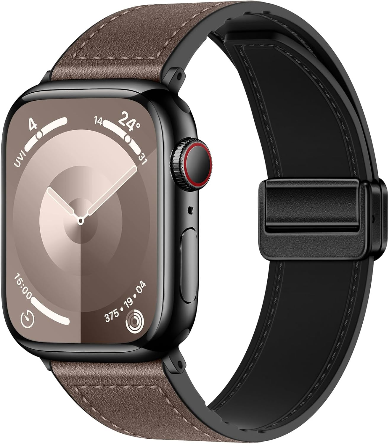 Eweison Genuine Leather Bands Compatible with Apple Watch Band 44Mm 45Mm 46Mm 49Mm for Men Women,Adjustable Magnetic Strap Top Grain Leather Wristband for Iwatch Series 10 9 8 7 6 5 4 SE Ultra/Ultra 2 - Classic-Brown image number 4