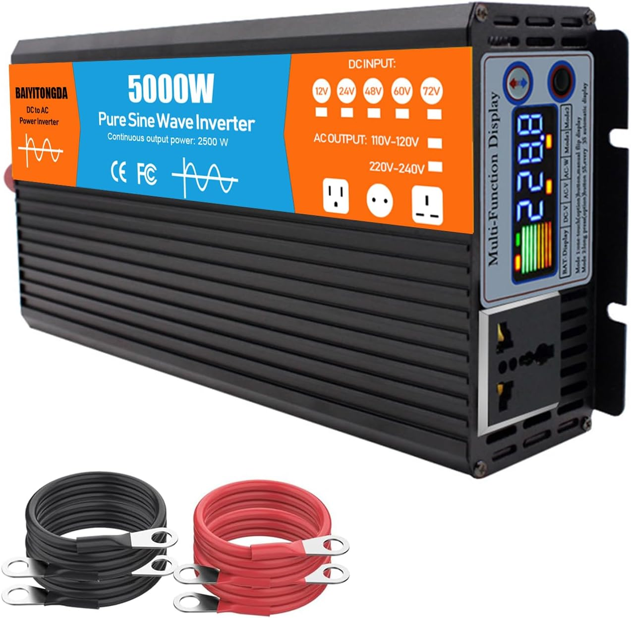 5000W DC 12V/24V/48V/60V/72V Pure Sine Wave Inverter Charger DC Input AC Output 120V/240V Low Frequency Solar Power Inverter Converter,72V to 220V