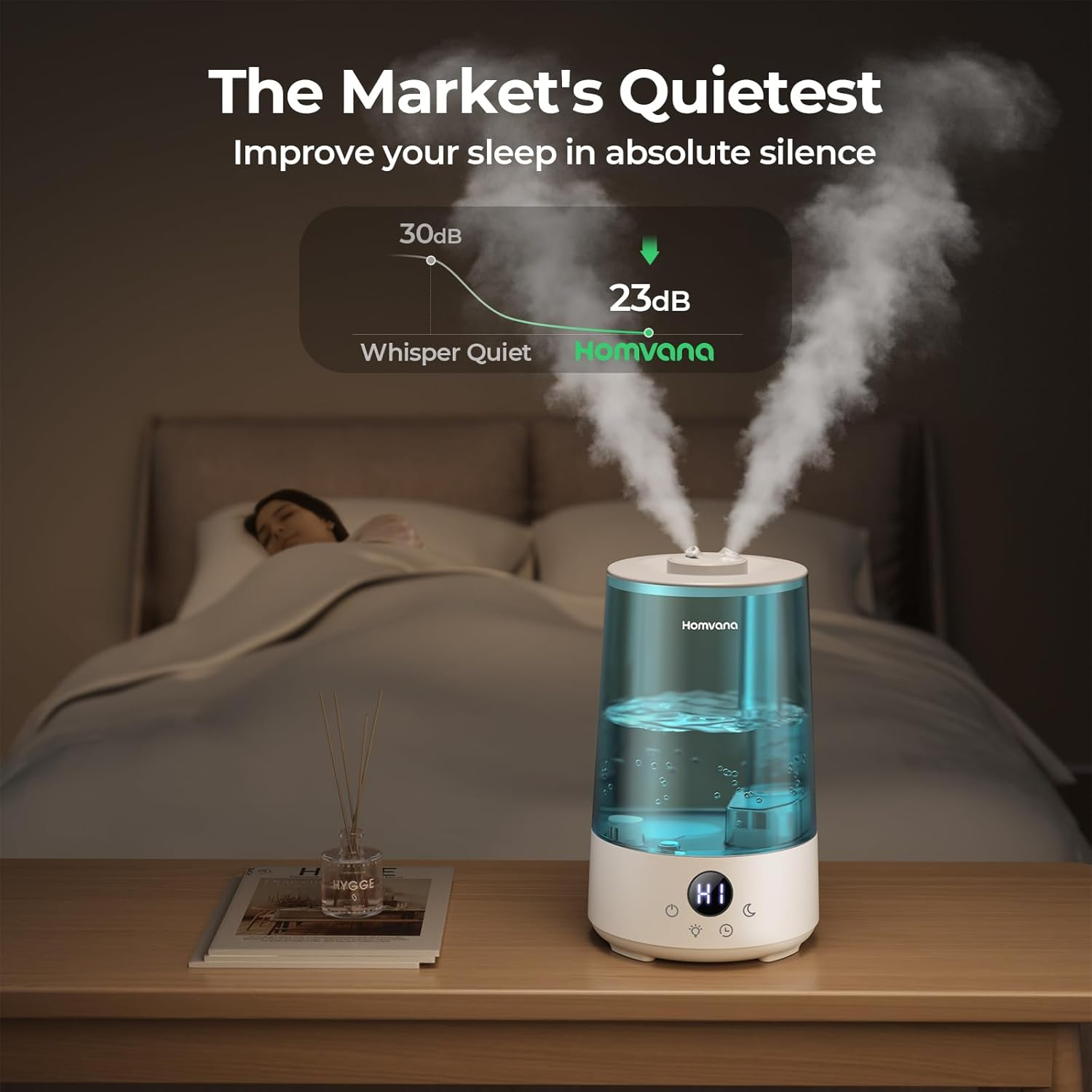 Homvana Humidifiers Bedroom Home Baby, 3.6L 360&deg; Rotatable Cool Mist Top-Fill 34H, Quiet 16Db Kids Humidifier, Essential Oil Diffuser for Office, Plants, Nursery, BPA FREE, 7 Colors Light (Green) image number 3