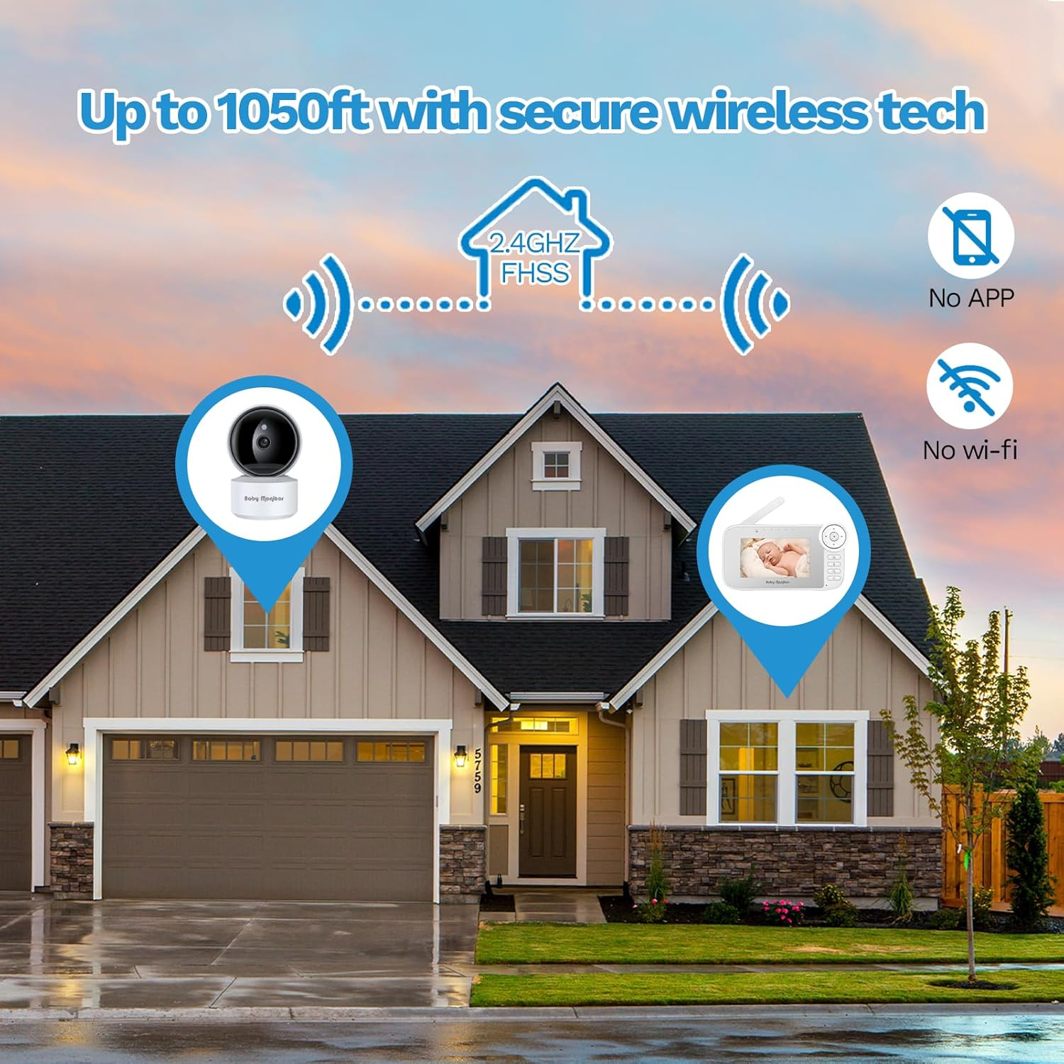 Video Baby Monitor with Camera, Cry Detection, Temp. Sensor, Night Vision, 4.3" Screen, 10 Lullabies, Baby Feeding Alert, Digital Zoom, Non-Wifi Baby Camera Monitor for Newborn Baby, Pets, Elderly image number 3