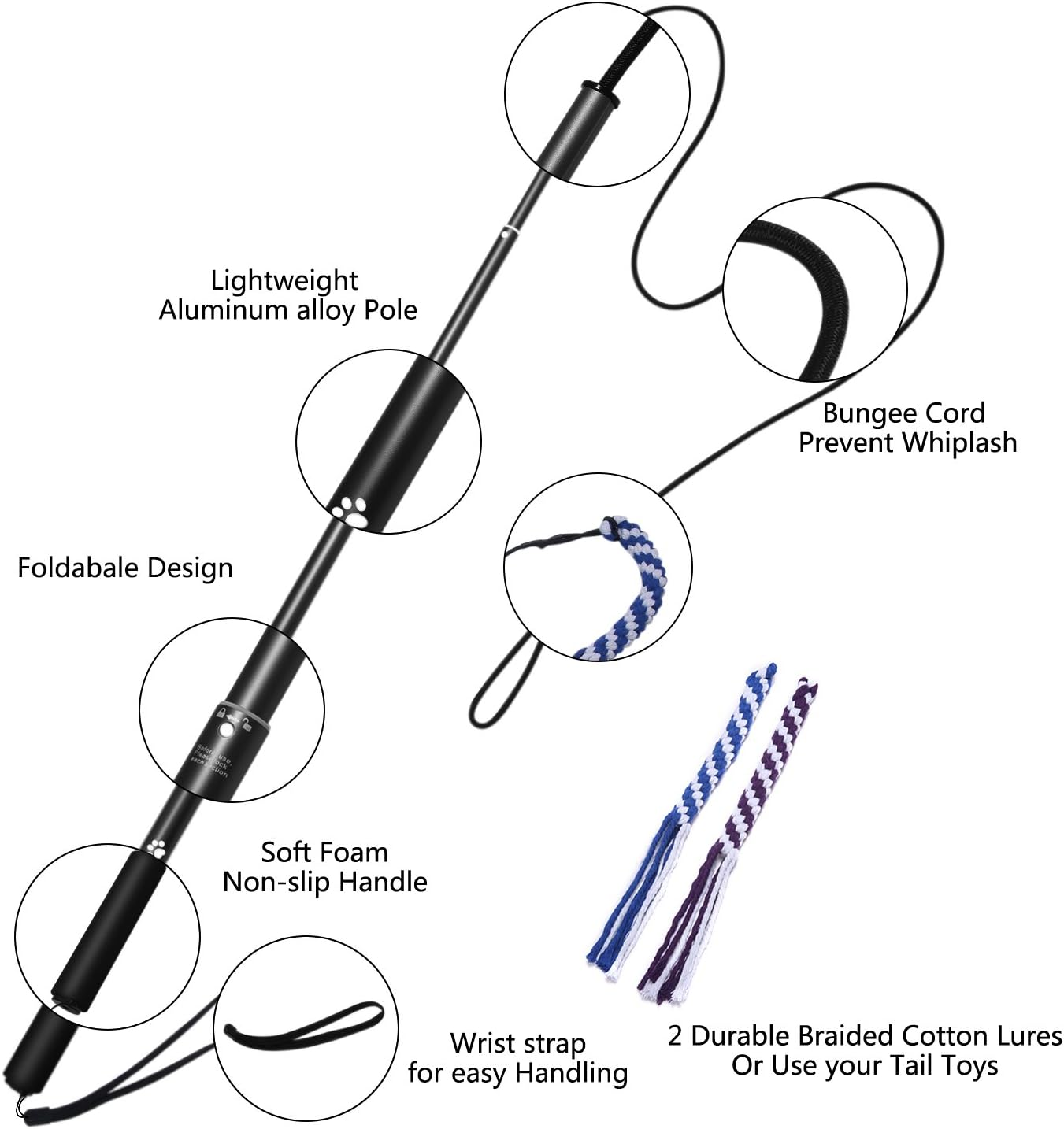 (Large) - Interactive Dog Tug Toy, ANG Extendable Dog Teaser Wand with 2 Cotton Rope Dog Toy Outdoor Playing for Pulling, Chasing, Chewing, Teasing, Training image number 4