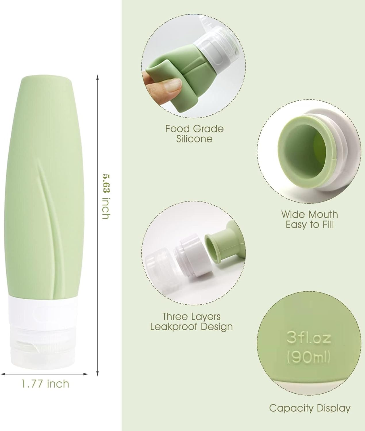 Heatunk 4-Pack Travel Bottles Set: Leak Proof Silicone Containers for Toiletries, Shampoo, Refillable and Squeezable - Ideal for Men and Women (3Oz) image number 4