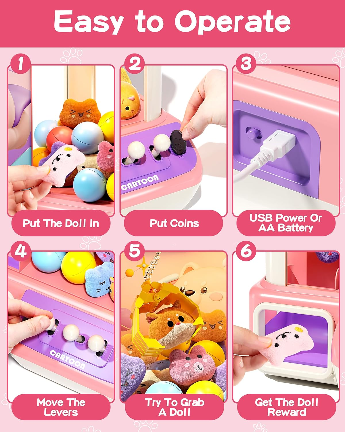 Jovow Claw Machine for Kids, Mini Vending Machine with Music, Prize Dispenser Toys for Girls and Boys, Electronic Claw Game Machine for Party Birthdays, Includes 45 Mini Toys (Large) image number 2