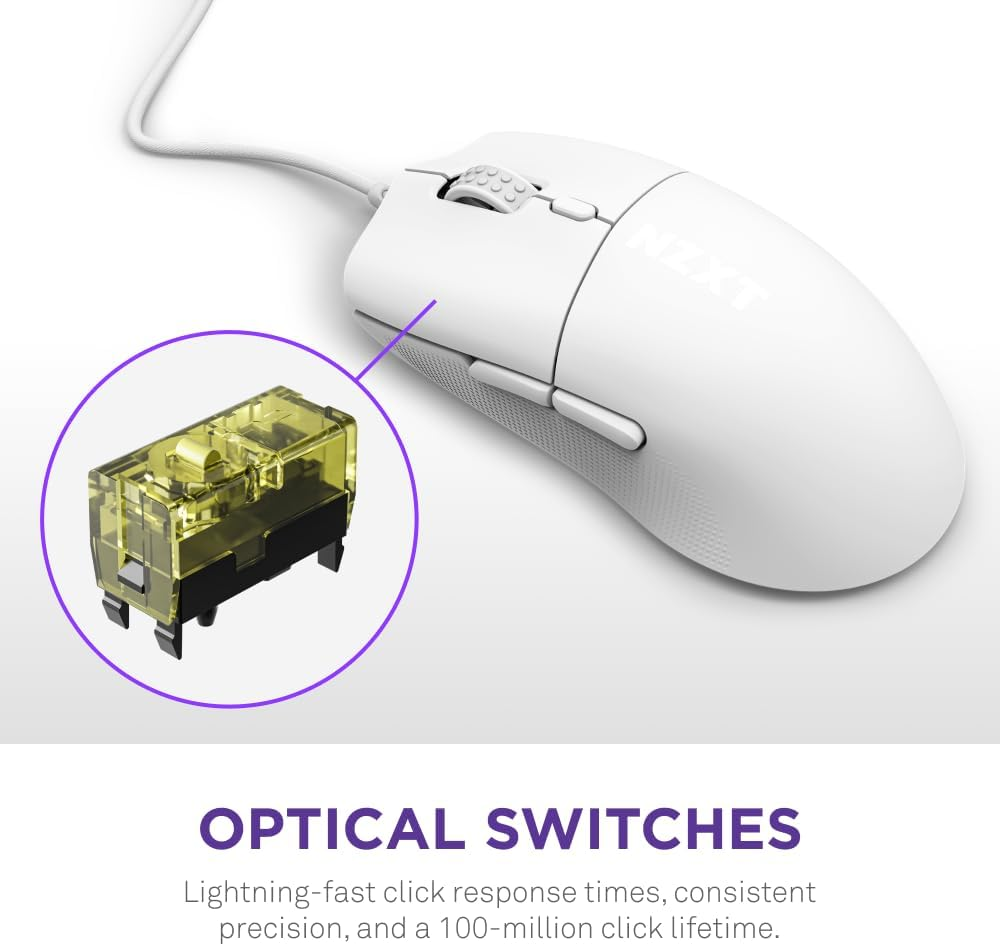 NZXT MS-001NW-02 Lift 2 Ergo Wired Gaming Mouse, White image number 2