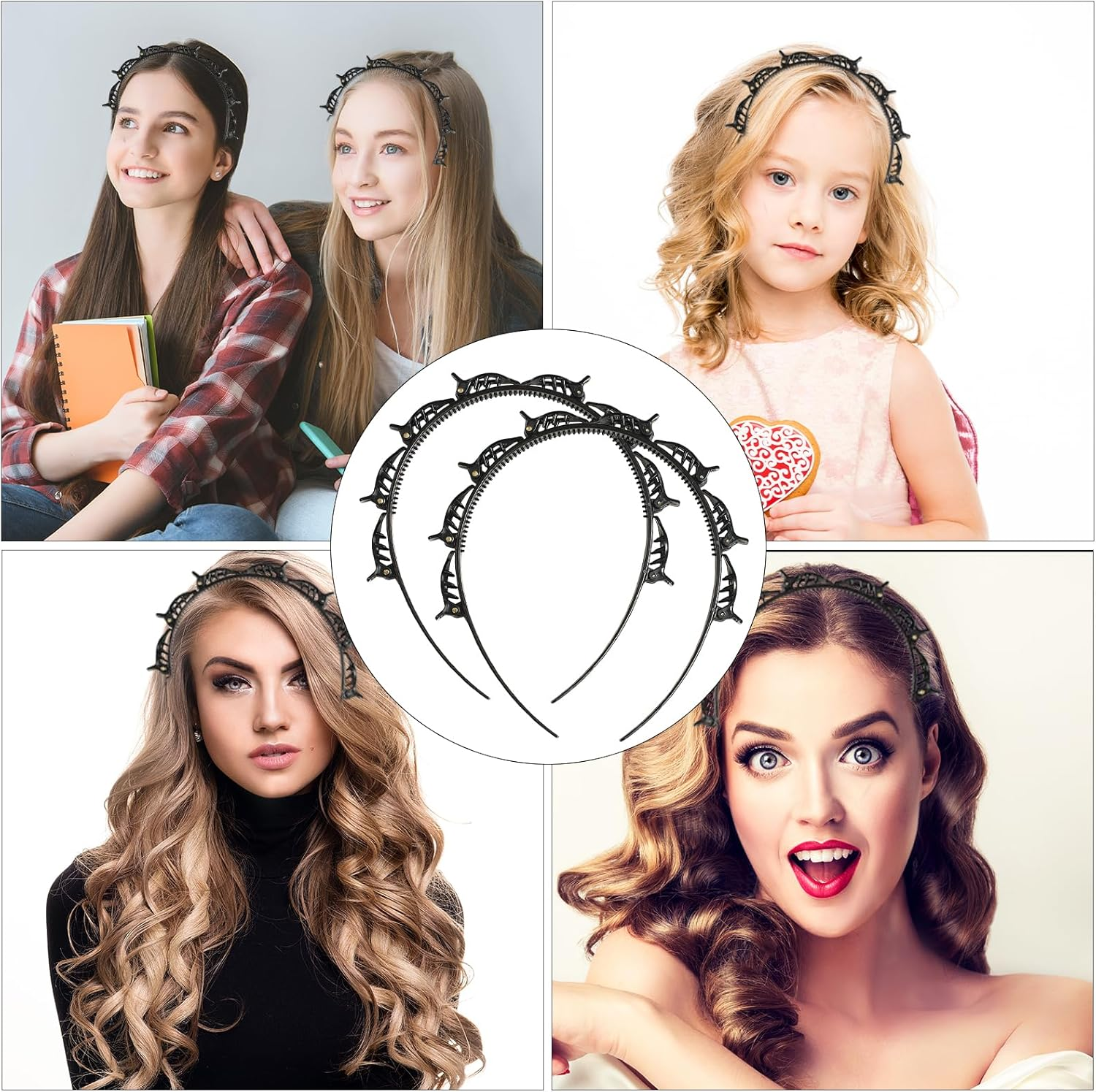 Pack of 2 Hair Bands with Clips, Double Bangs Hairstyle Hairpin, Hair Hoop with Clips, Women'S Headband for All Hair Types and Hairstyles (Black) image number 5