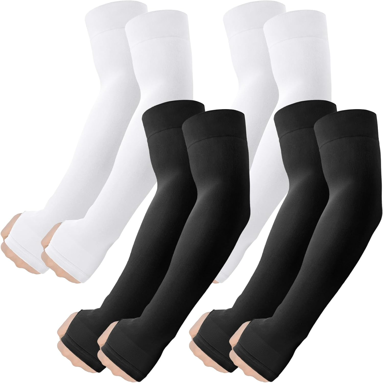 Arm Sleeves with Thumb Hole, UV Sun Protection Cooling Compression Cover Sports for Men/Women - 2 Pairs - Black+Blue image number 5