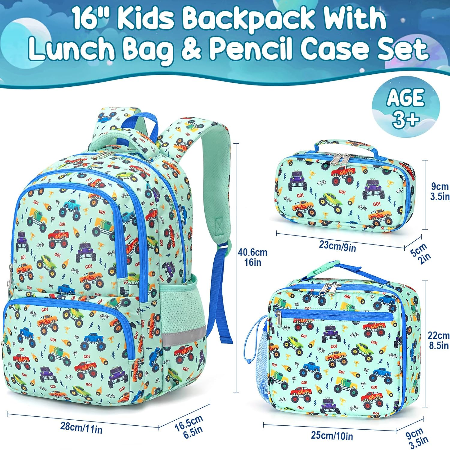 Fimibuke Kids Backpack for School Boys Girls - 3PCS Waterproof Toddler School Bag with Lunch Box & Pencil Case for Ages 3-12 image number 5