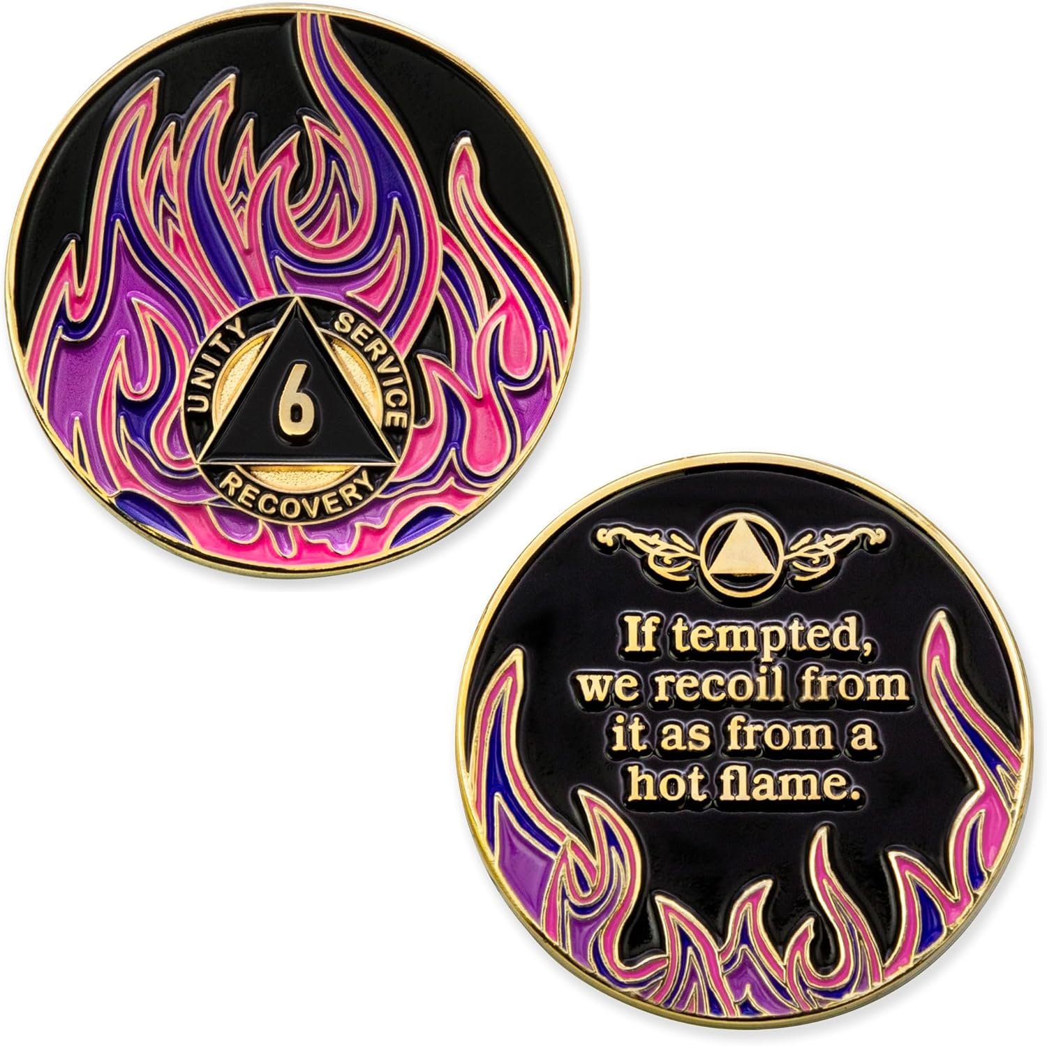 6 Year Sobriety Mint Twisted Flames Gold Plated AA Recovery Medallion/Chip - Black/Pink/Purple/Blue image number 6