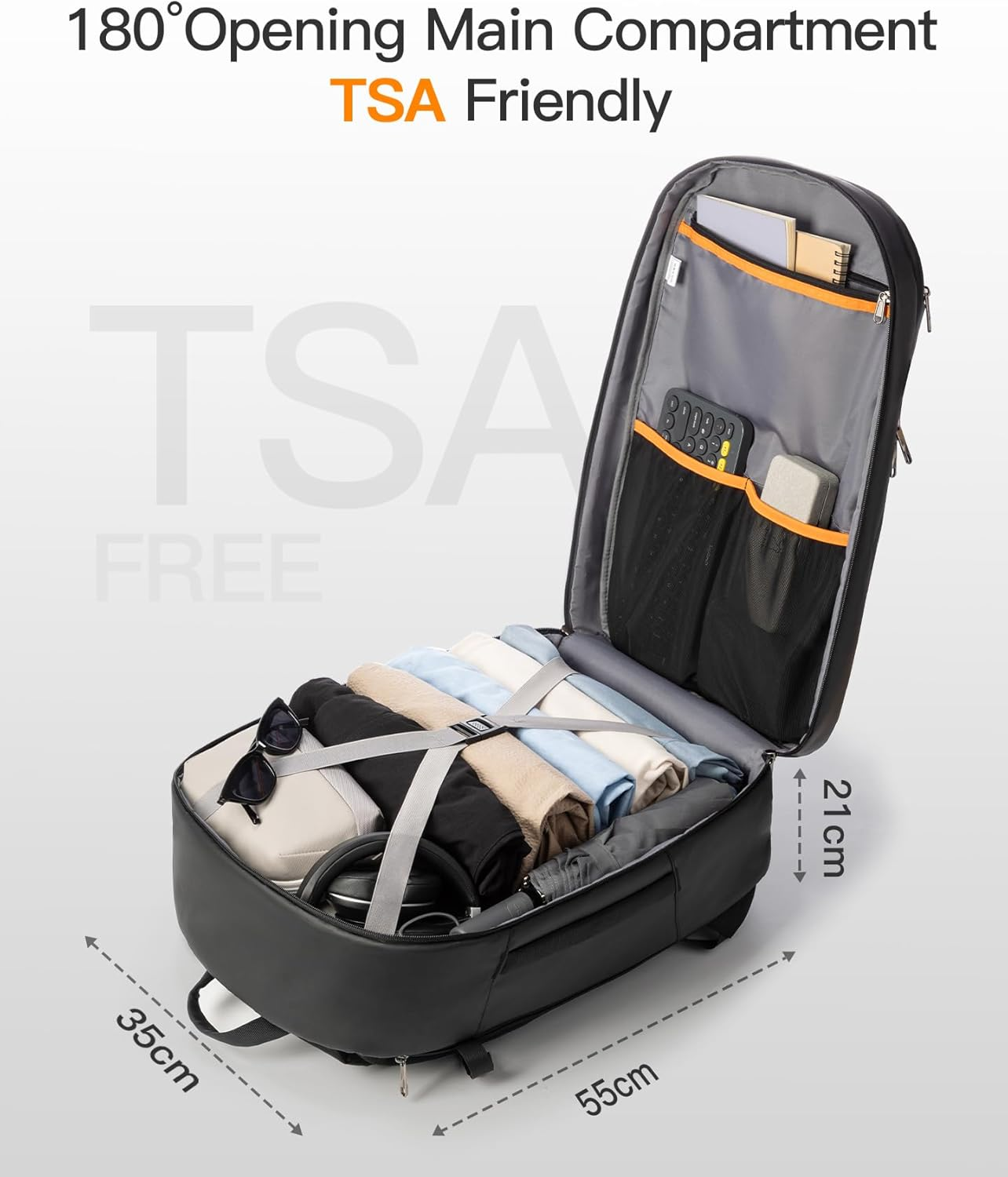 Inateck Travel Backpack, 180&deg; Open TSA Friendly Carry-On,For Men, Daypack for Business Trips,Black image number 4