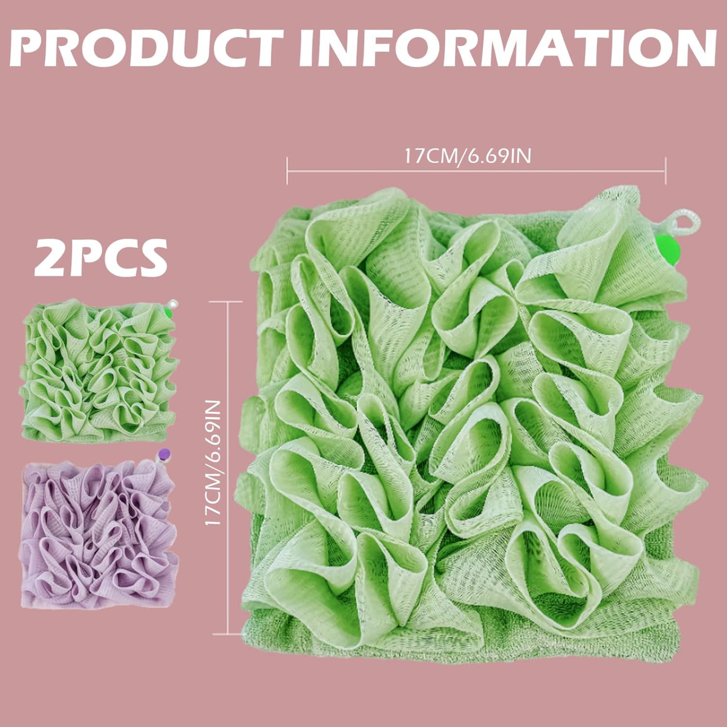 2 in 1 Loofah 2PCS Fine Mesh Shower Loofah and Soap Storage Washcloth Bath Sponge with Drawstring Portable Hanging Body Scrubbe for Exfoliating image number 4