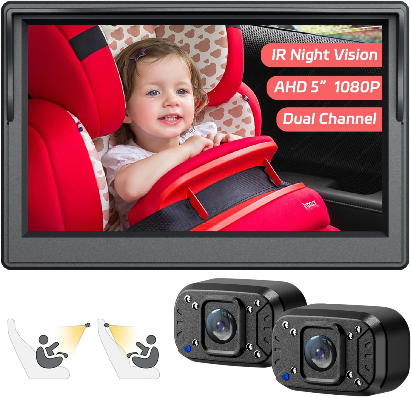 Itomoro Baby Car Camera, Dual Channel 5 Inch Display with 2 IR Night Vision Camera, Easily Install Baby Car Mirror 1080P Clear Car Baby Camera for Rear Facing Seat Backseat ACZ403 image number 1
