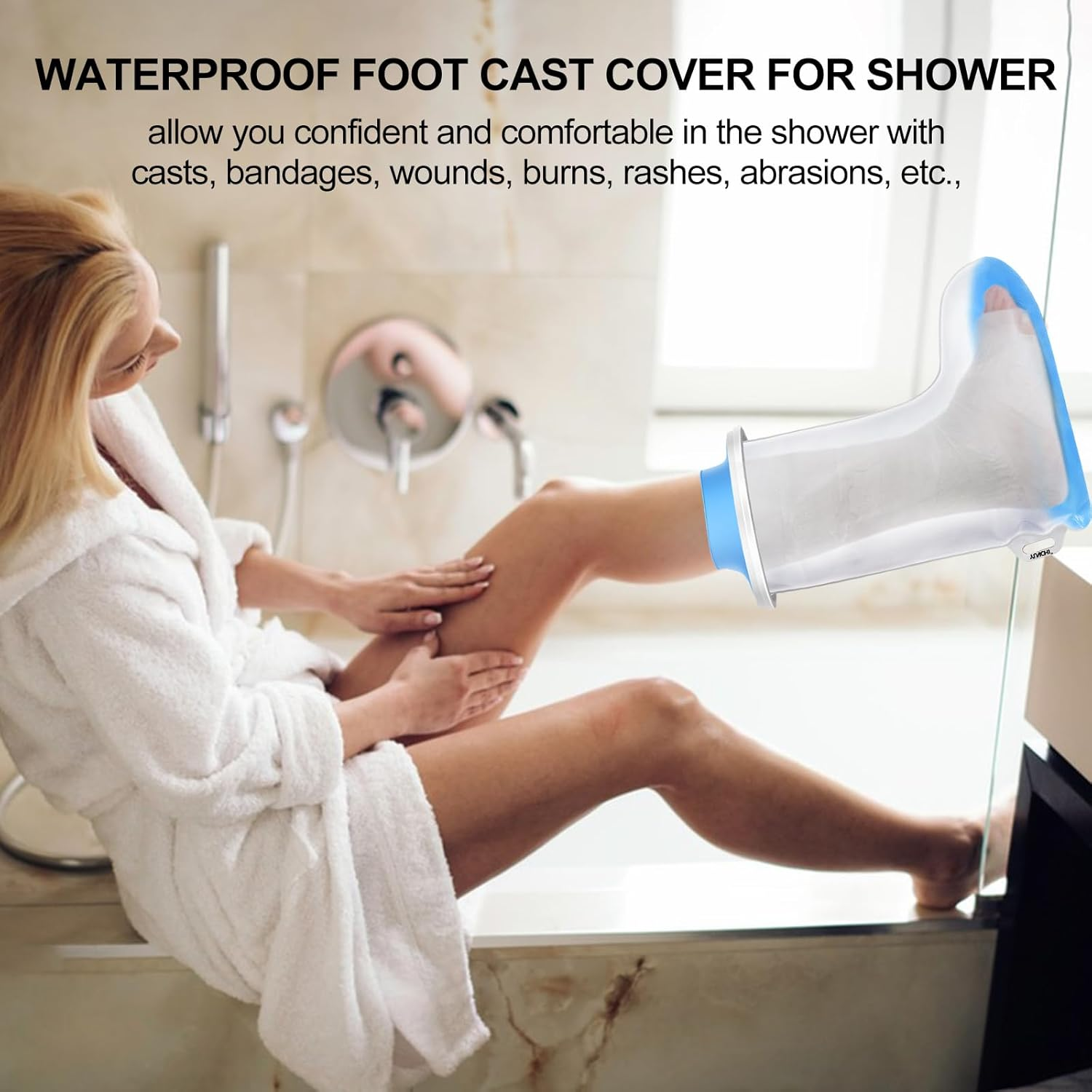 YUNCHI Waterproof Foot Cover for Shower Adult, Foot Cast Covers with Non-Slip Padding Bottom, Watertight Ankle Foot Cast Protector for Surgery Bandage Dressing Wound, Reusable image number 4