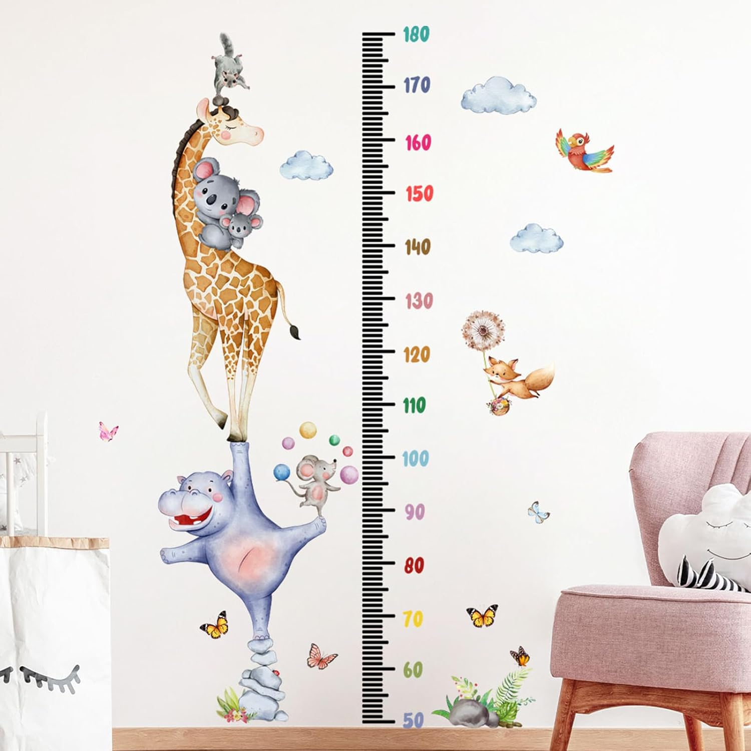 Giraffe Kids Height Wall Chart Animals Growth Chart Wall Decal, Peel & Stick Nursery Wall Decals for Baby Bedroom, Toddler Playroom image number 4