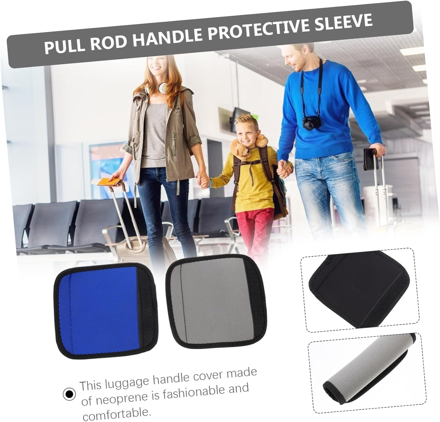 WESIEVYA 2Pcs Neoprene Luggage Handle Wraps Soft Comfortable Suitcase Handle Covers for Easy Identification Travel Accessories for Handbags Suitcases Grey Blue Colors Included image number 1