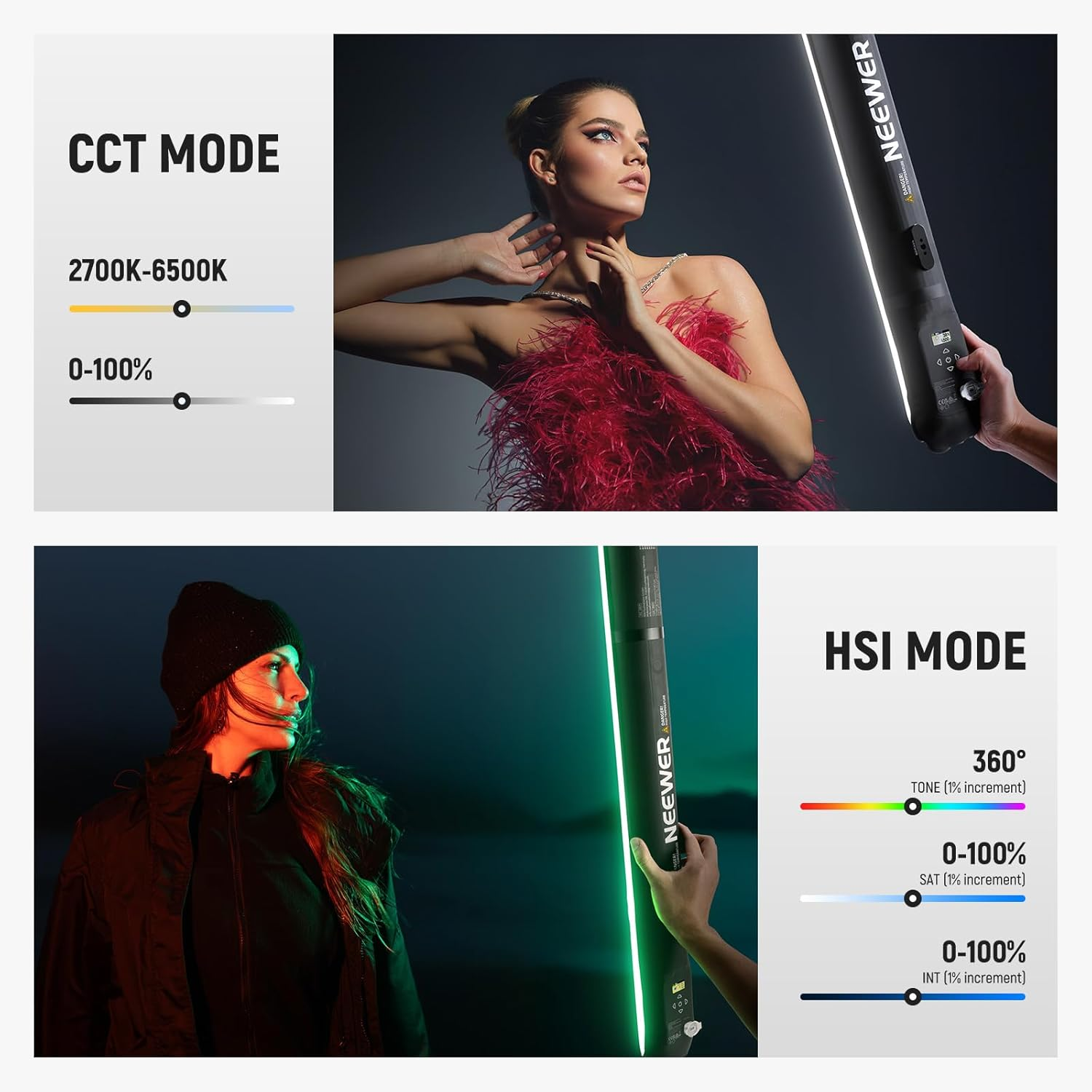 NEEWER Basics 30W Handheld RGB Fill Light 35.5"/90Cm, Portable Inflatable TPU Lighting 5000Mah Type C 45W In/30W Out, 3000Lux 17 Effects 2700-6500K CRI95 for Studio Photography Video Recording, GC30C image number 1