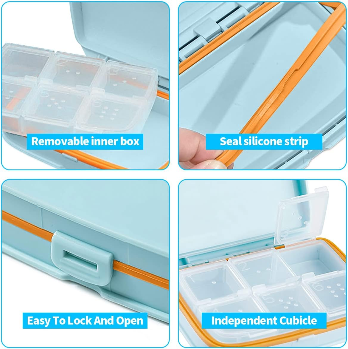 Pill Box Travel Compact Small Pill Container Organizer Fashion Daily Pill Case for Vitamin Supplements Medicine Storage (Blue) image number 4