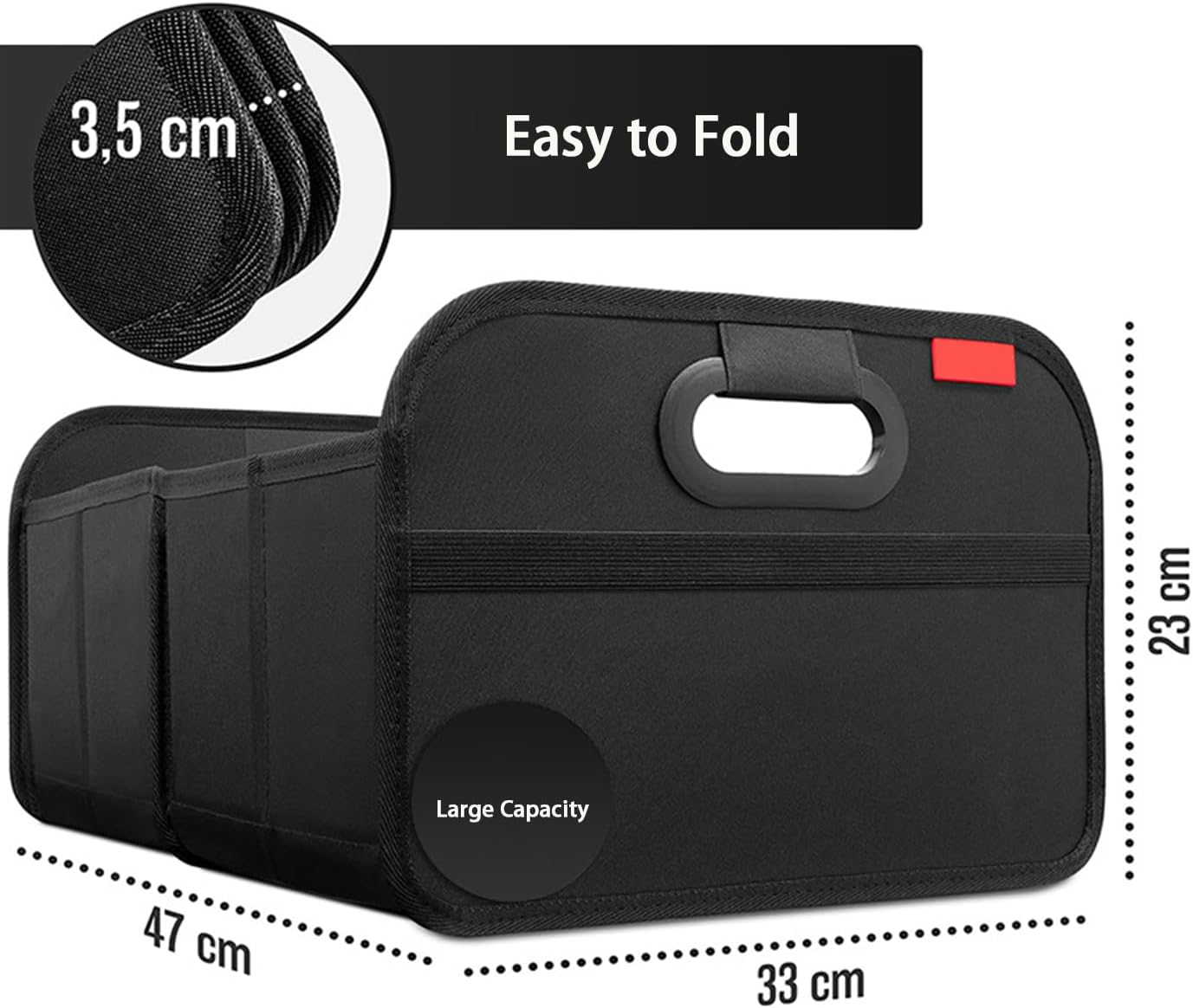 Trunk Organizer for Car, Portable Car Organizer Foldable Waterproof Auto Storage Bag Cargo Trunk Groceries Organizer, Car Accessories Universal for SUV, Truck, Van, Sedan (Black)