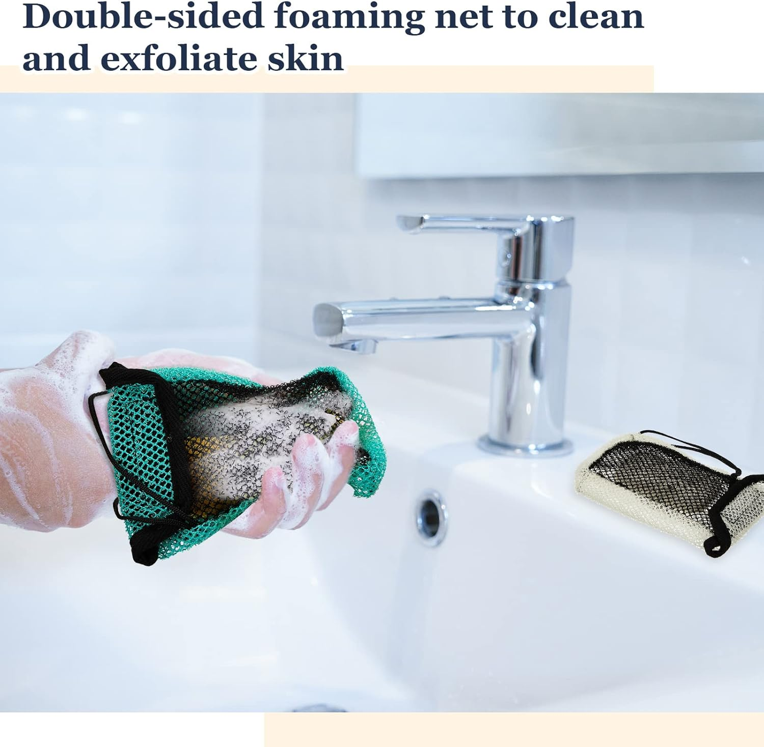 Tessco 4 Pcs Bar Soap Pouch Mesh Soap Exfoliating Net Bag Body Scrubber Hanging Rope Bags Exfoliate Loofah for Bath Shower Deeper Scrub and Lather image number 3