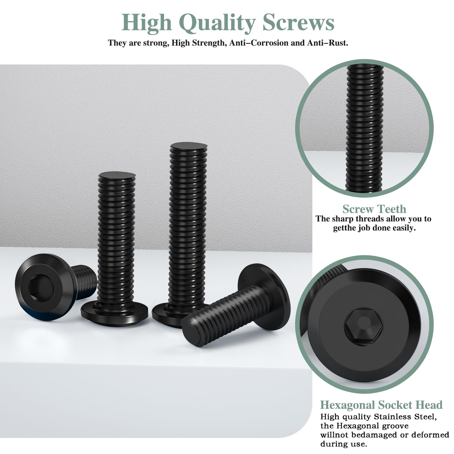 GOHODOMINO M5&times;12Mm Flat Head Socket Cap Screws Bolts, Nuts, Flat Washers, 20Pcs, 304 Stainless Steel, Black Oxide, Allen Socket Drive, with Hex Spanner image number 6