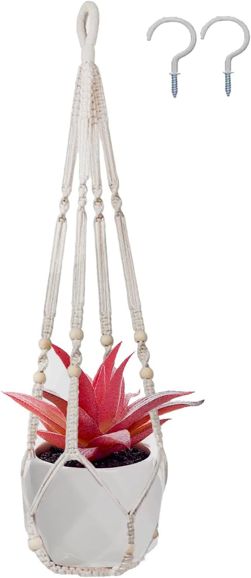 Macrame Plant Hanger Indoor & Outdoor Wall Hanging Planter + 2 Hooks Hanging Planters Basket Cotton Rope 4 Legs 35 Inch Used for Herbs Ferns Ivy Crawling Plants Hanging Planters(Lvory) image number 5