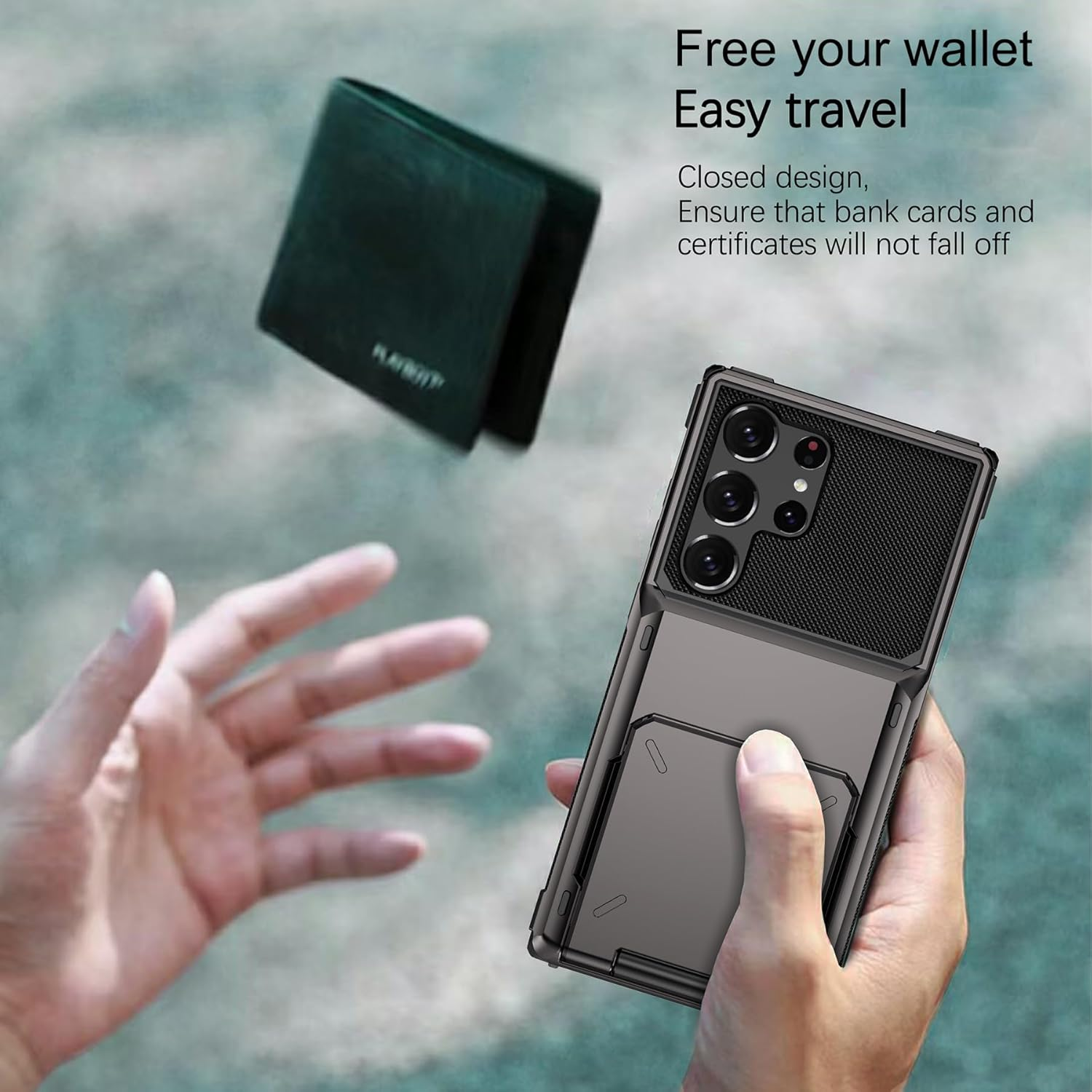 For Samsung Galaxy S23 Ultra Case with Card Holder[Store 5 Cards]Wallet Case, Rojarou S23 Ultra Case with Hidden Card Slot Heavy Dual Layer Shockproof Protective Phone Cover for Samsung S23 Ultra,Grey image number 4