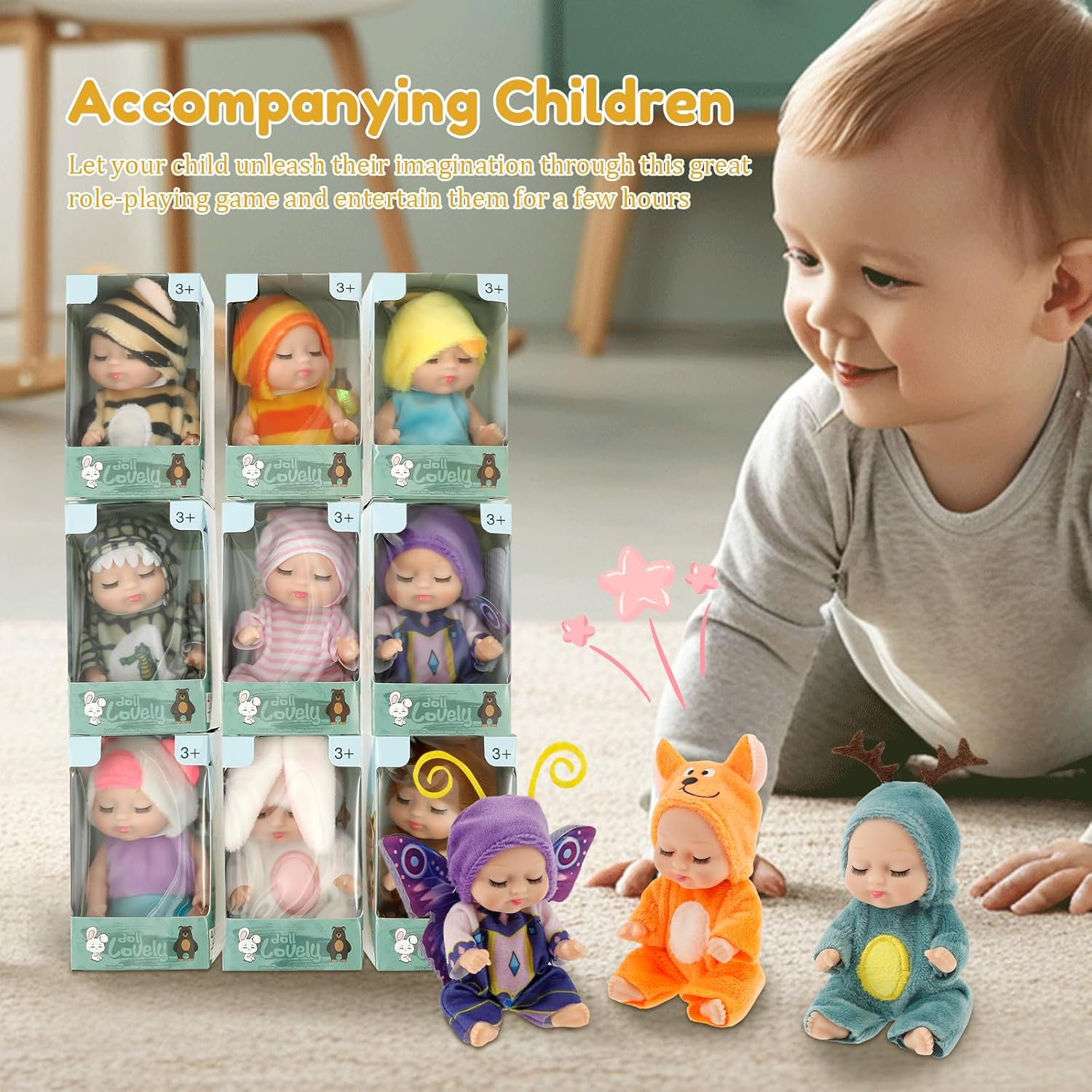 12 Pcs Mini Baby Dolls, 4Inch Lifelike Realistic Baby Dolls, Adjustable Posture Small Baby Doll Toy with Clothes, Mini Baby Doll Set for Girls Toddlers image number 6