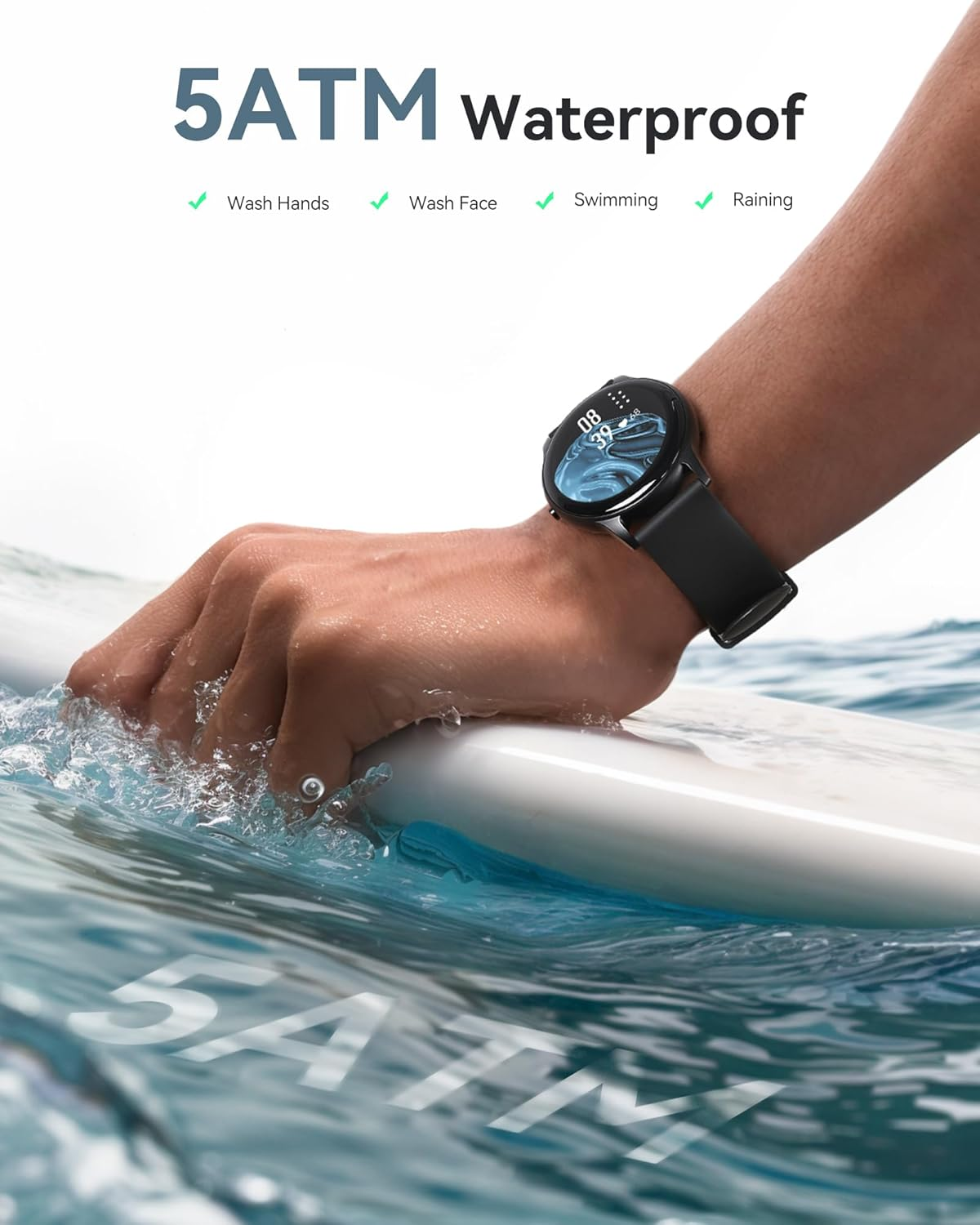 AGPTEK Smart Watch for Women, 5ATM Waterproof Smartwatch for Android and Ios Phones, Fitness Tracker Watch with 100+ Sports Modes, Heart Rate Monitor Pedometer Sleep Monitor, Black image number 1