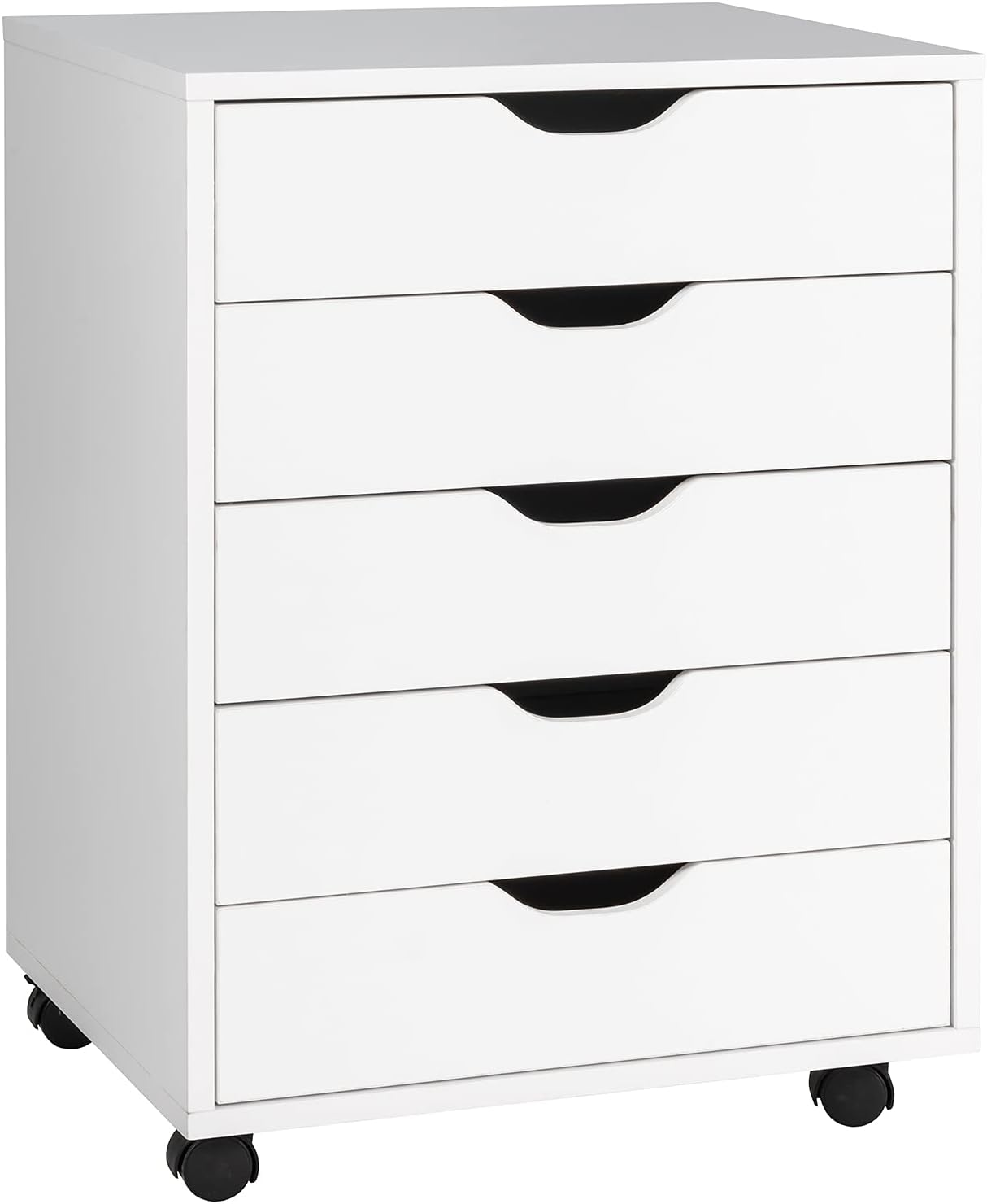 Giantex 5-Drawer Mobile File Cabinet, Side Cabinet File Pedestal W/ 4 Castors, Wood under Desk Drawer, Storage Cabinet Organiser, Compact Chest of Drawers Dresser (White) image number 2