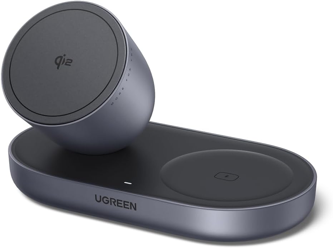 UGREEN for 15W Magsafe Charger Qi2 Certified, 2-In-1 Wireless Charger Stand, Magnetic Charging Station, Compatible with Iphone 17/16/15/15 Plus/15 Pro/15 Pro Max/14/13/12, Airpods