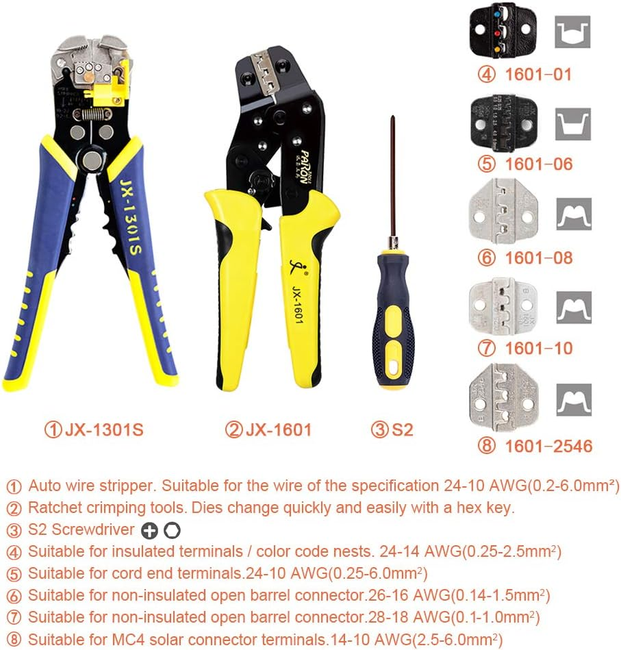 Domary Professional Wire Crimpers Multifunctional Engineering Ratcheting Terminal Crimping Pliers Wire Strippers Bootlace Ferrule Crimper Tool Cord End Terminals Pliers Kit image number 1