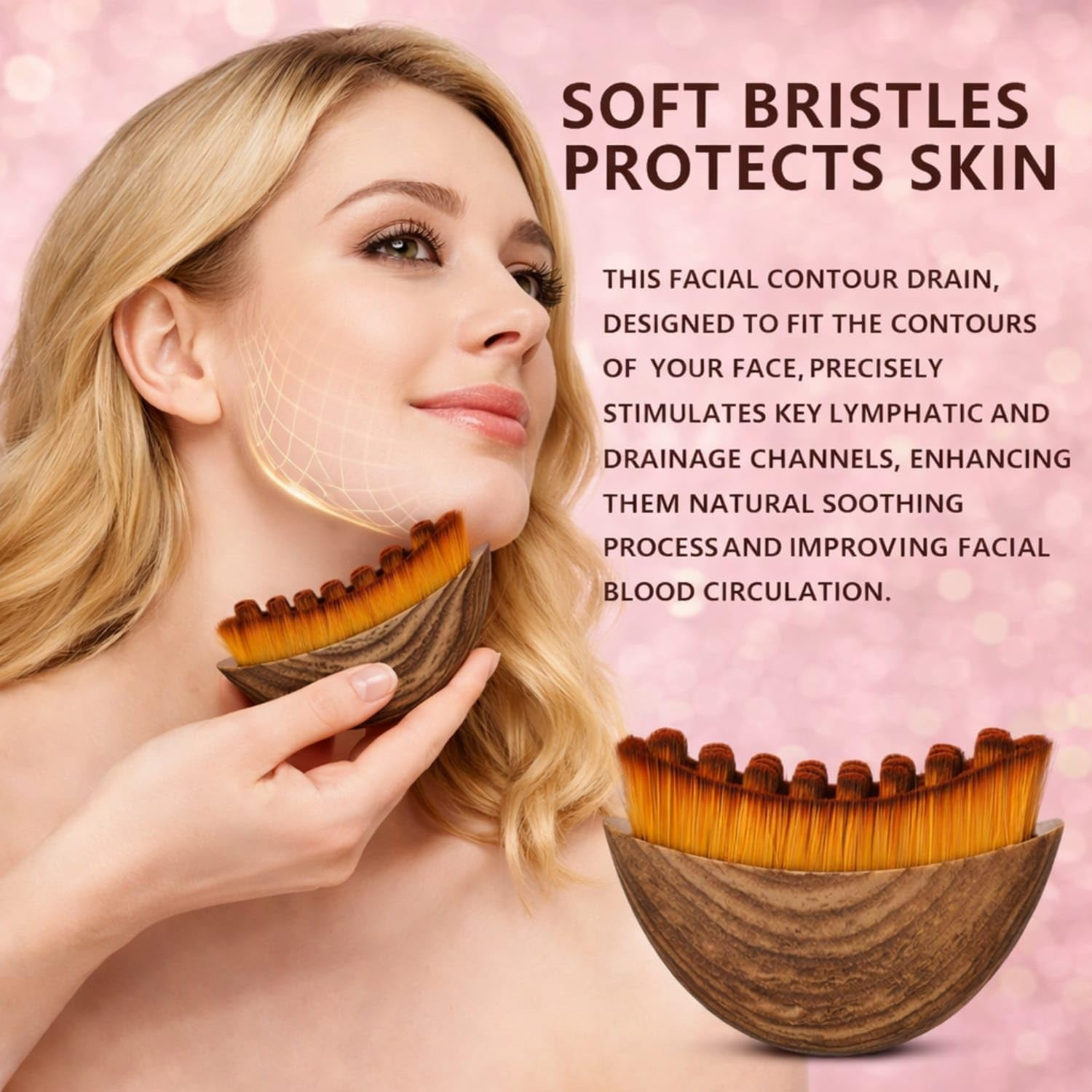 Facial Massage Tool for Lymphatic Drainage & Contouring, Lifting & Sculpting Face Brush for Jawline, Chin & Neck &ndash; Reduces Puffiness, Boosts Circulation & Enhances Facial Vitality, Natural Wood Design with Case image number 4