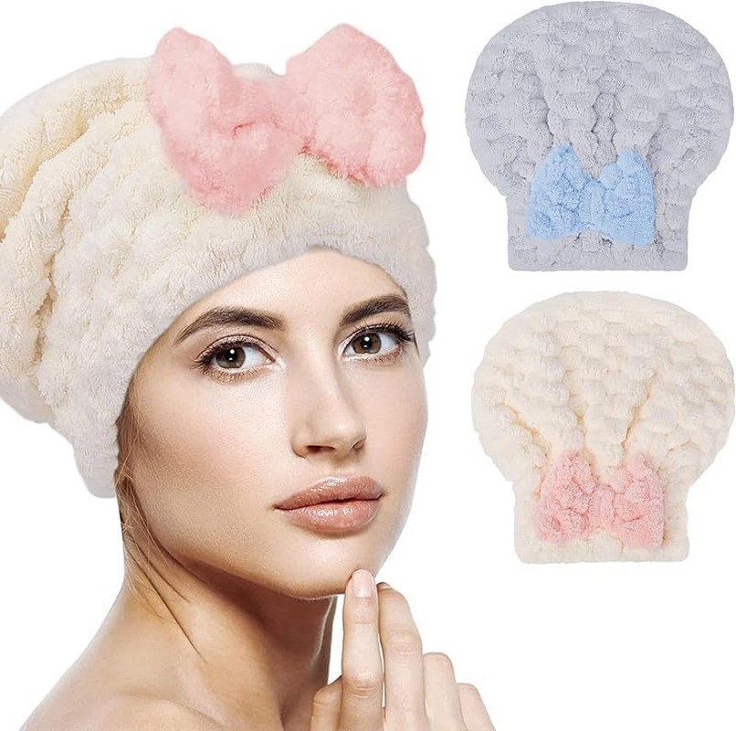 Soft Absorbent Quick Drying Microfiber Hair Towel Wrap, 2Pcs Fast Drying Hair Turban Wrap Towels Shower Cap, Quick Dry Hair Towel Wrap Cap, Fast Coral Velvet Hair Drying Towel image number 4