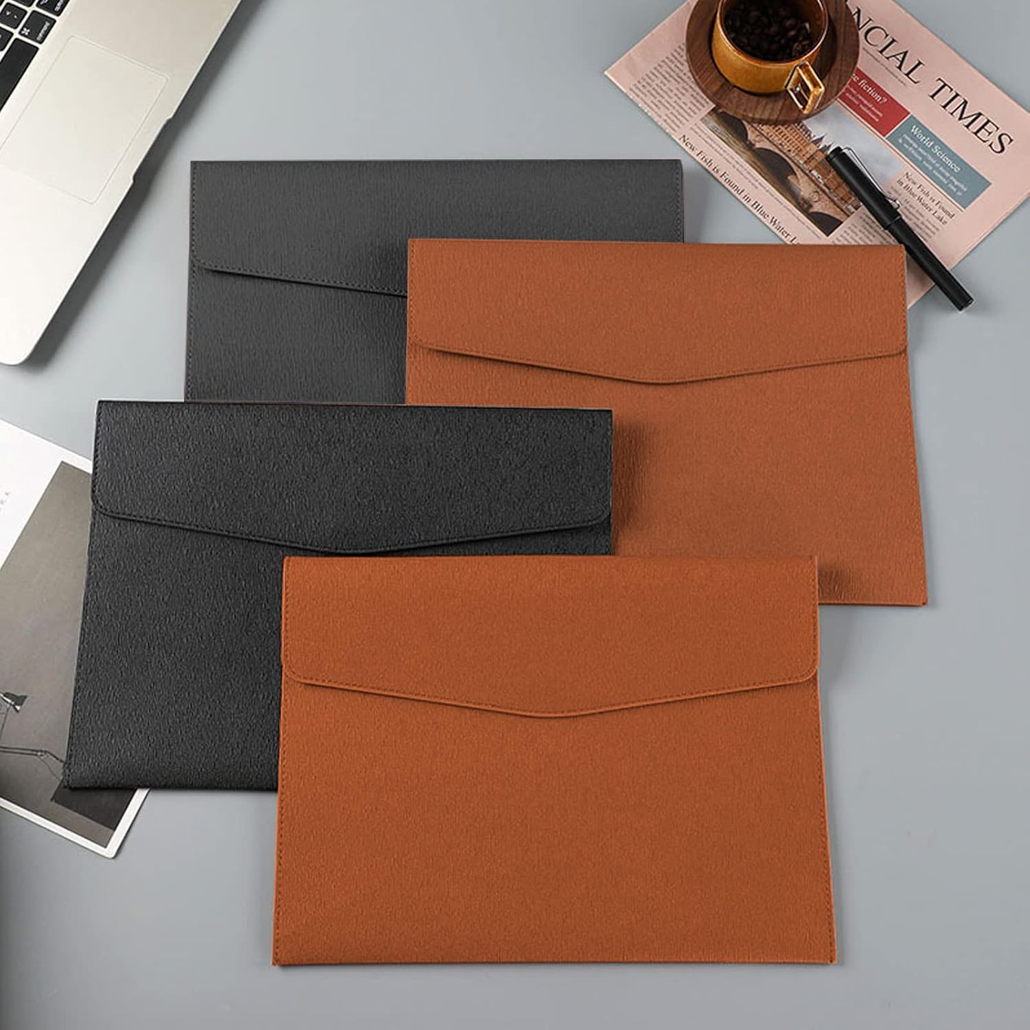 VANRA 1 Piece PU Leather Envelope File Folders A4 Paper Document Filing Envelope Document Organizer Leather Portfolio Folder Holder with Magnetic Closure (Brown) - Brown image number 6