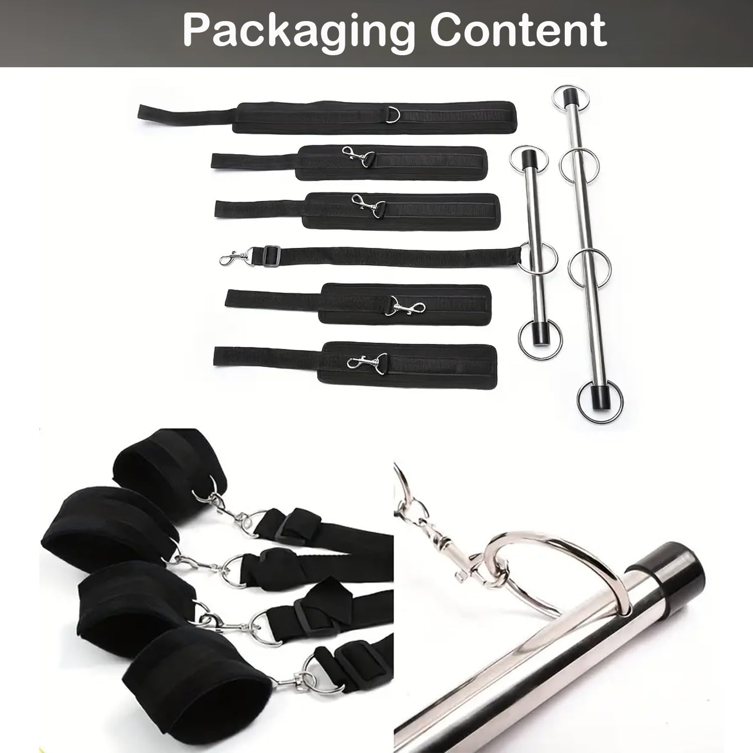 Sex Toys Spreader Bar 30/50Cm with Wrist Ankle Neck Collar Restraint Kits Adjustable Handcuffs Collar Bondage Set BDSM for Women Adult Couple image number 4