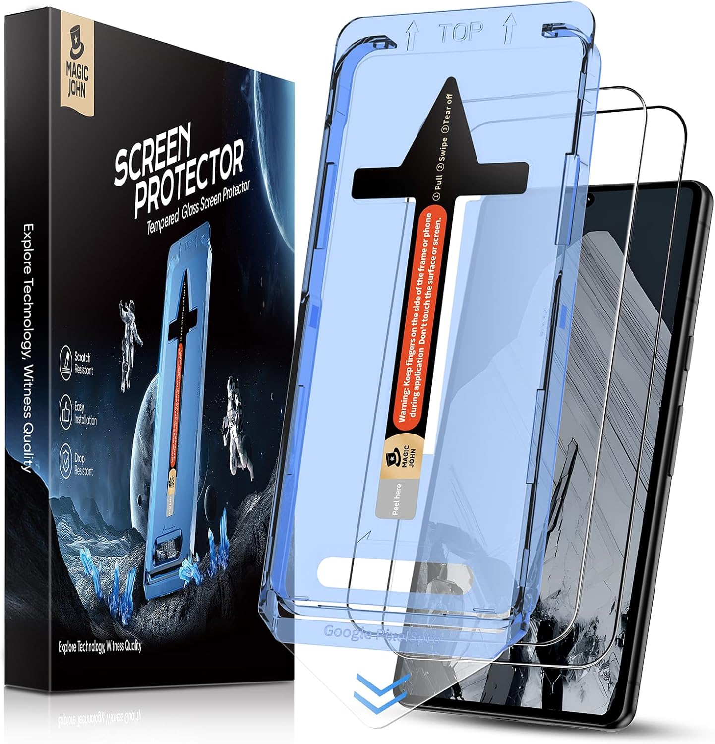 MAGIC JOHN 2 Pack for Google Pixel 8 Pro Tempered Glass Screen Protector, Auto Dust-Elimination, Bubble Free, HD Clear, Easy Installation image number 6