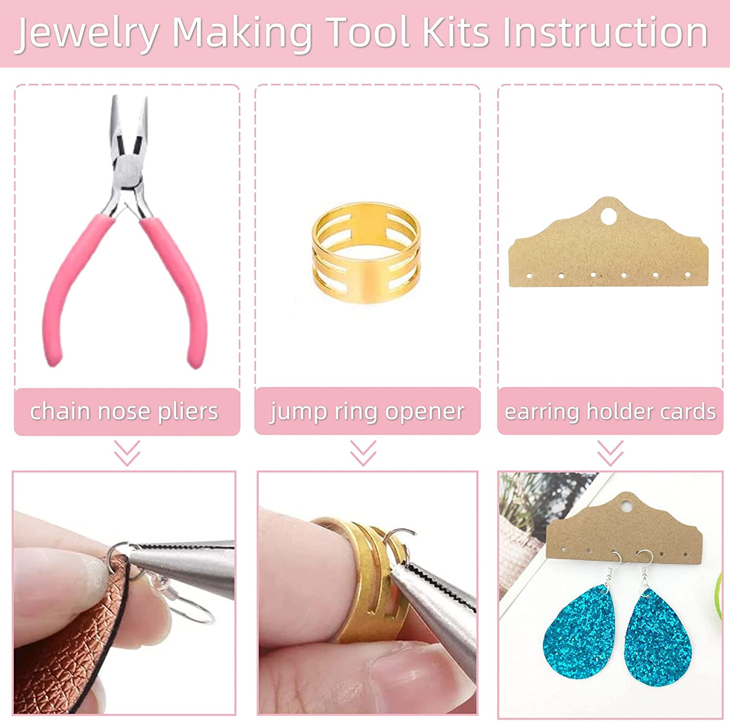 AUXIN 952 Pcs Earring Hooks Kit for Jewelry Making, Earring Making Kit with Hypoallergenic Fish Hooks Earring Backs Earring Cards Jump Rings Plier for DIY Earrings (Gold & Silver) image number 4