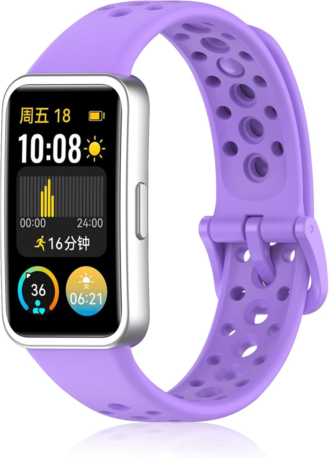 Dhwgang Silicone Strap Compatible with Huawei Band 10 9 8 Wristband, Sporty, Soft, Ventilation Hole Design, Smartwatch Replacement Bands - Gray image number 5