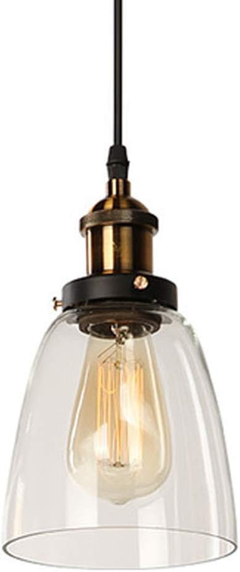 Mengjay Glass Pendant Light,Vintage Industrial Ceiling Light with Clear Glass Lampshade, Adjustable Hanging Lamp Pendant Lighting Fitting for Kitchen Dining Room Bedroom Loft