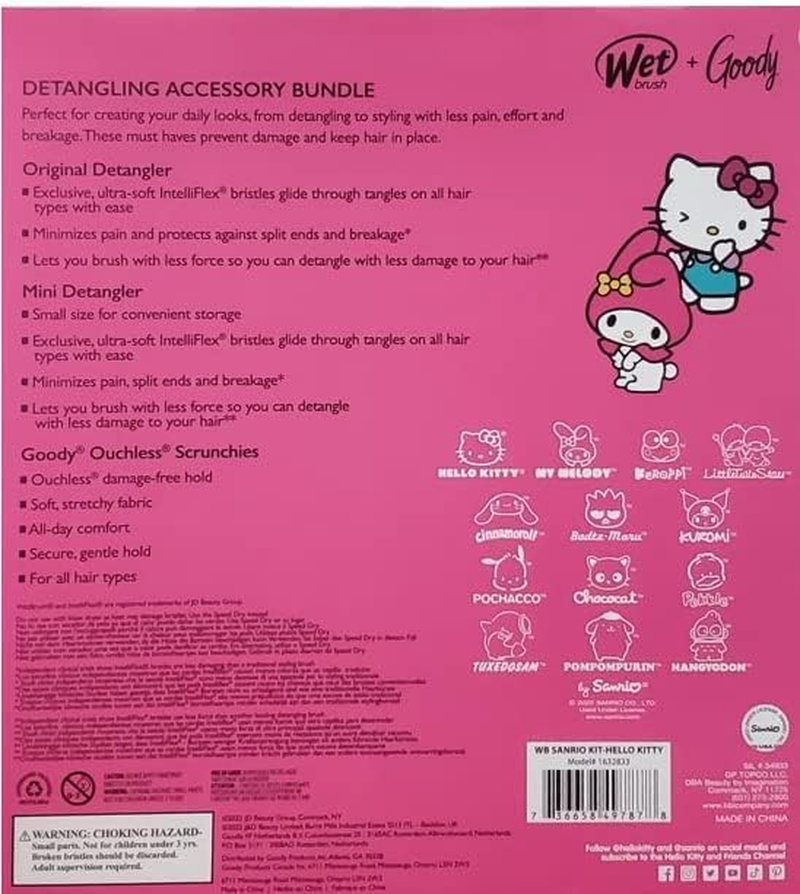 Wet Brush + Goody Detangling Accessory Bundle Hello Kitty and Friends Scrunchies Set Kit (1632833), 1.0 Ounce image number 1