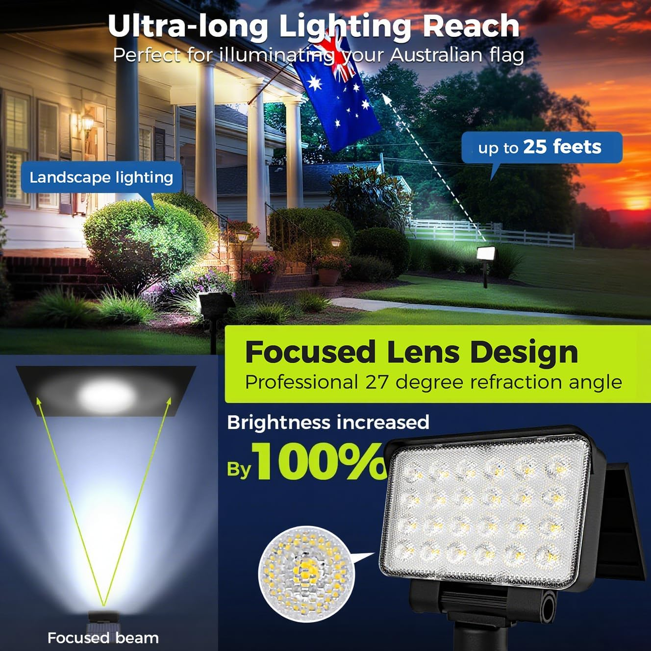 Solar Spot Lights Outdoor Waterproof for Flag, Tree, House, Garden, Yard, Landscape Spotlights for Accent Uplighting Halloween Christmas Decorations-Cold White image number 2